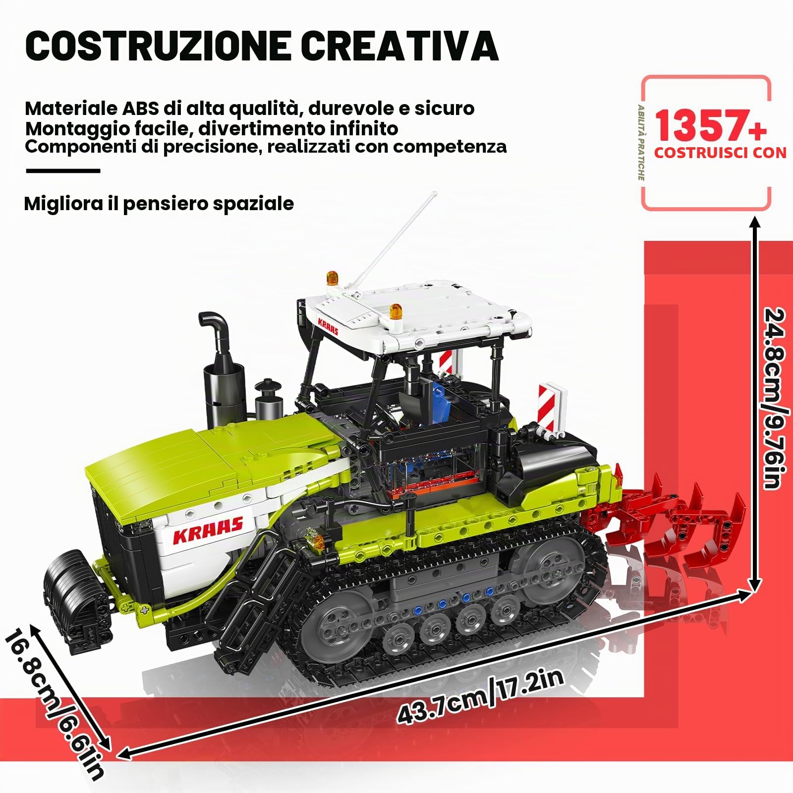 Mould King Technic Trattore cingolato set di costruzione, 1357 pezzi telecomandato con motore e controllo tramite app, 17093 modello veicolo RC giocattolo da costruzione per età superiore ai 14 anni