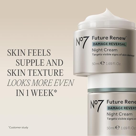 No7 Future Renew Damage Reversal Night Cream - Anti Aging Face Moisturizer - Infused with Peptide Technology to Reverse Visible Signs of Damage - Skin Barrier Repair for Dry Skin (1.69 Oz)