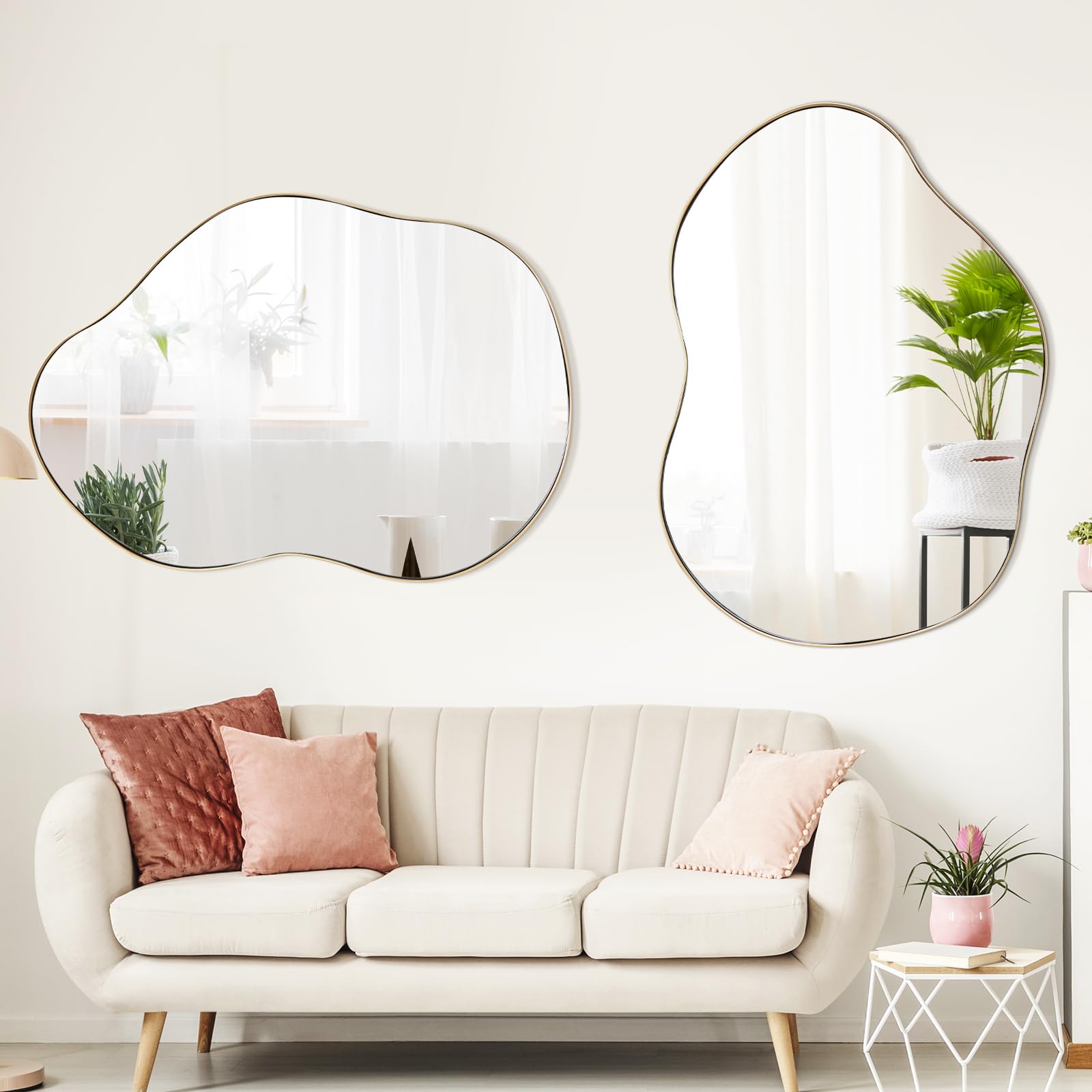 Miroir Mural Décoratif Moderne 78x56.5 Cm - Forme Irrégulière, Cadre Métal Noir - Pour Salon, Entrée, Salle De Bain - 6