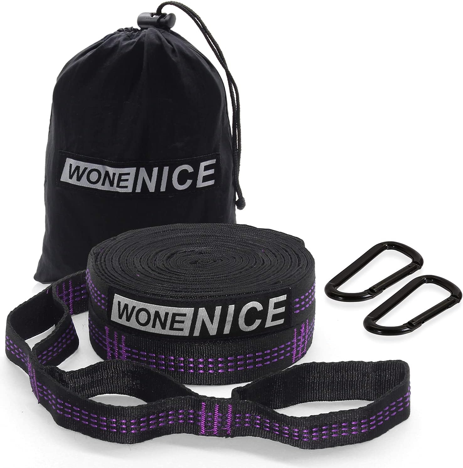 Hammock Straps with 2 Carabiners, WoneNice Tree Straps for Hammock&Swing, 20 ft Long & 42 Adjustable Loops, 2000 LBS Combined Breaking Strength Tested, Lightweight & Tree Friendly. No Stretch Polyeste : Patio, Lawn & Garden