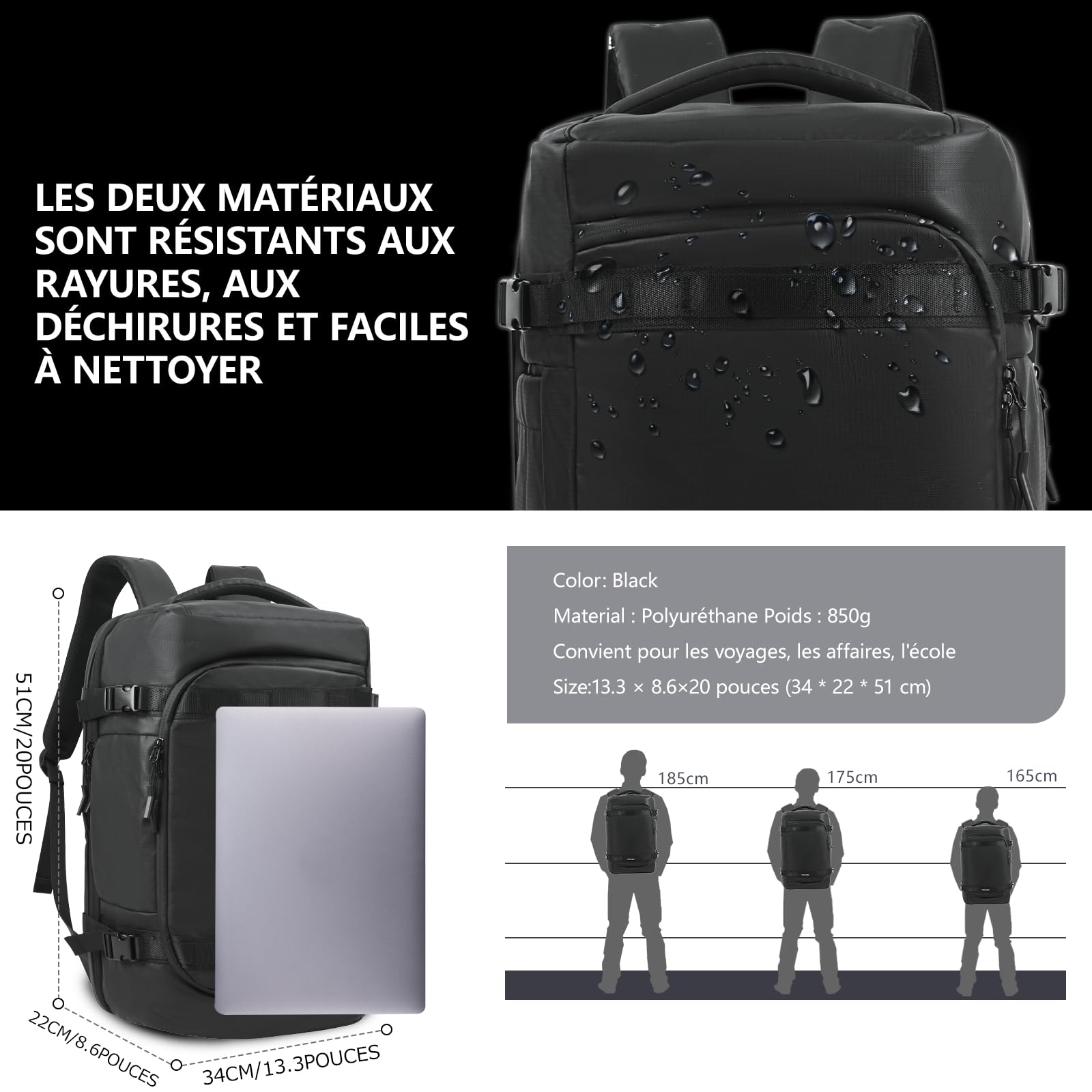 KINGSLONG SAC DE VOYAGE VACUUM: 58L RÉSISTANT À L'EAU, COMPACT,PROTECTION LAPTOP 15.6-17.3'' POMPE INCLUSE, IDÉAL AVION/EASYJET/RYANAIR, ÉTanche, Sac à Dos Business Outdoor Hiking