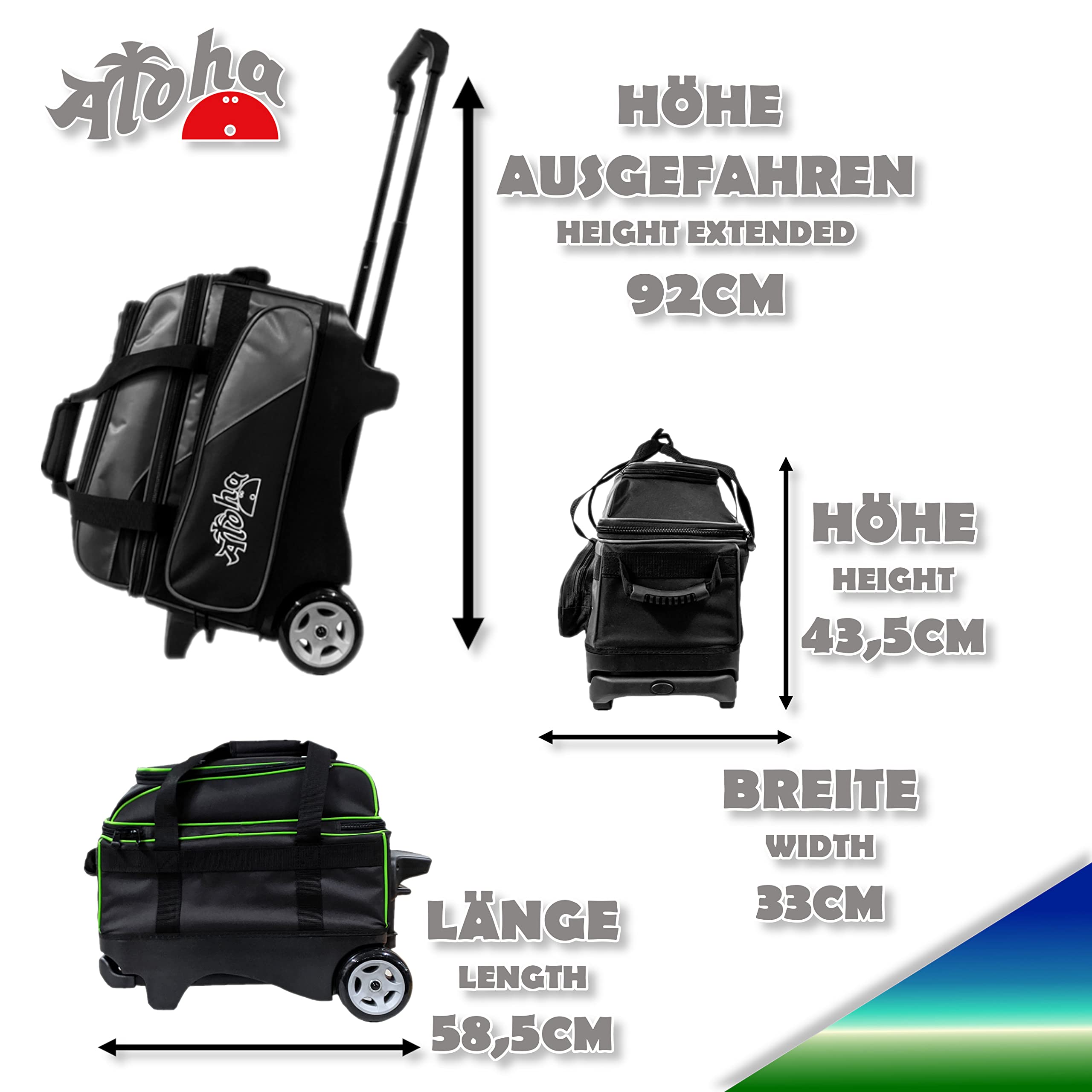 EMAX | Sac de bowling pour 2 boules de bowling | Aloha – Premium Double Roller – Trottinette à deux balles | Sac de bowling avec compartiment à chaussures et sac d'accessoires | 2 couleurs