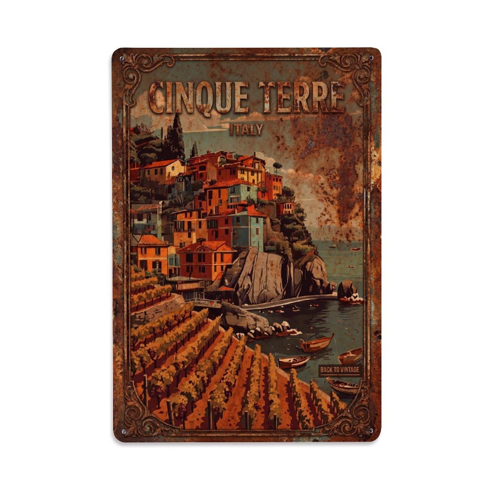 Huiyhb 8X12inch(20X30cm) Vintage Travel Cinque Terre Italy Vineyard Metal Tin Sign