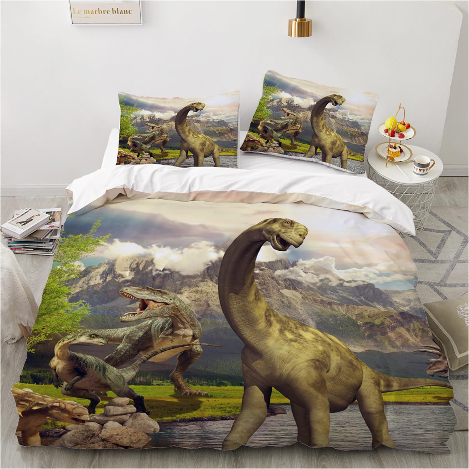 Parure de lit dinosaure en microfibre 2 pièces avec housse de couette et taie 80x80 cm
