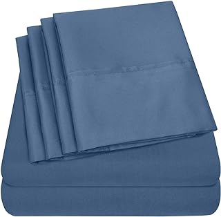 Sweet Home Collection Queen Sheets-6 Piece 1500 Thread Count Fine Brushed Microfiber Deep Pocket Set-EXTRA PILLOW CASES, VALUE, Denim