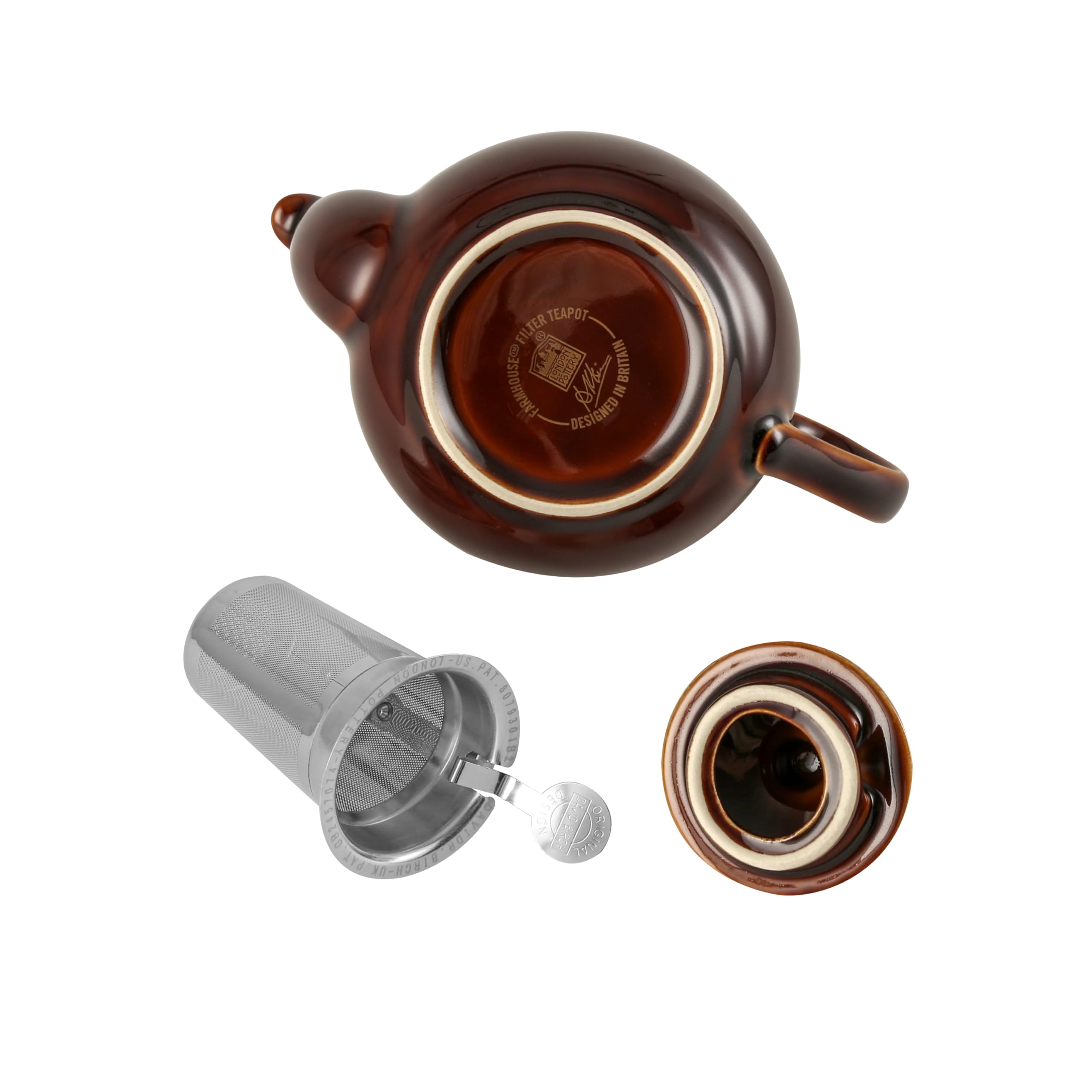 London Pottery Farmhouse - Tetera con infusor, cerámica, marrón Rockingham, 2 tazas (600 ml)