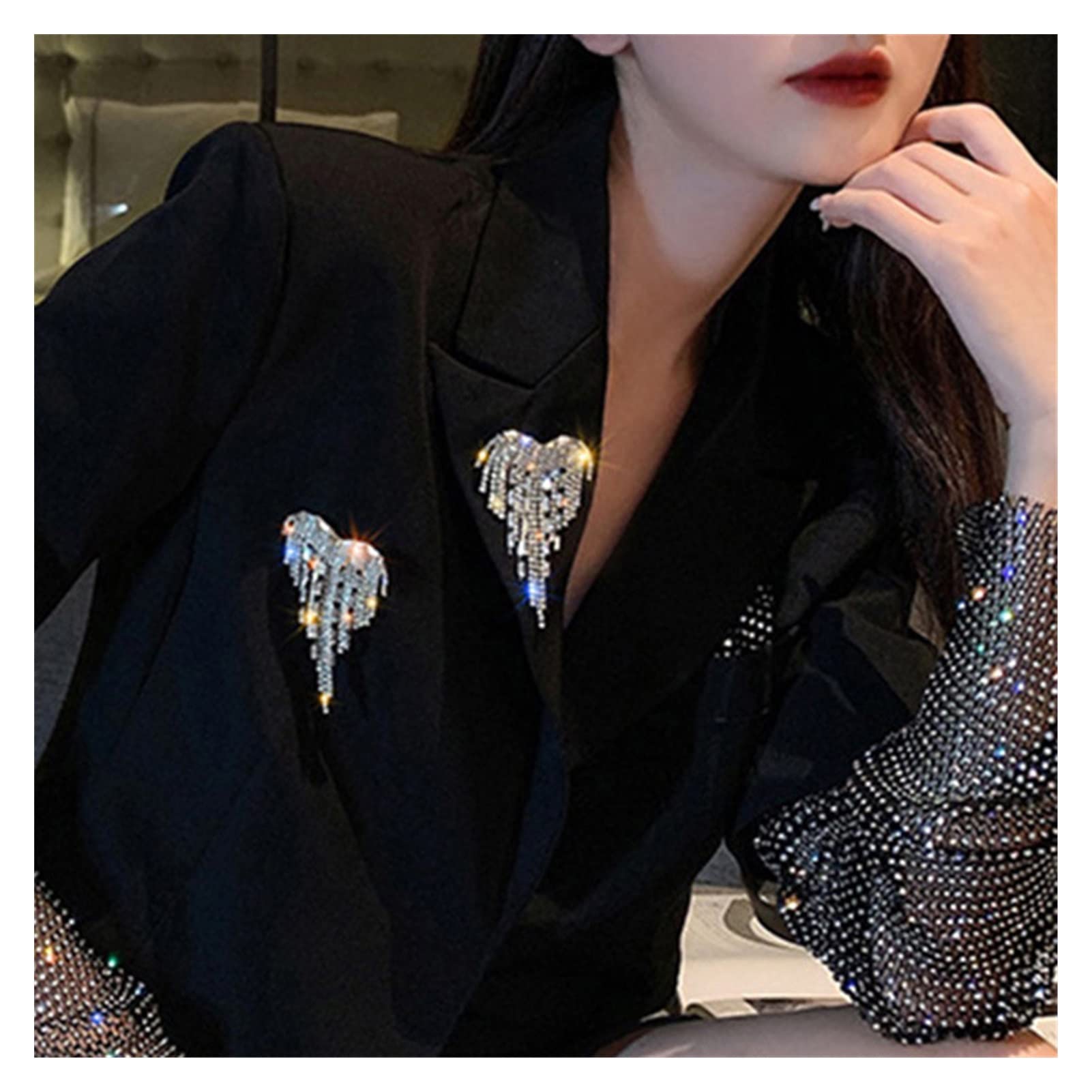 Broche Completo de Diamantes de imitación para Mujer, broches de borlas de corazón a la Moda, alfileres para Cuello de Solapa, Broche de Mujer, Regalos de joyería