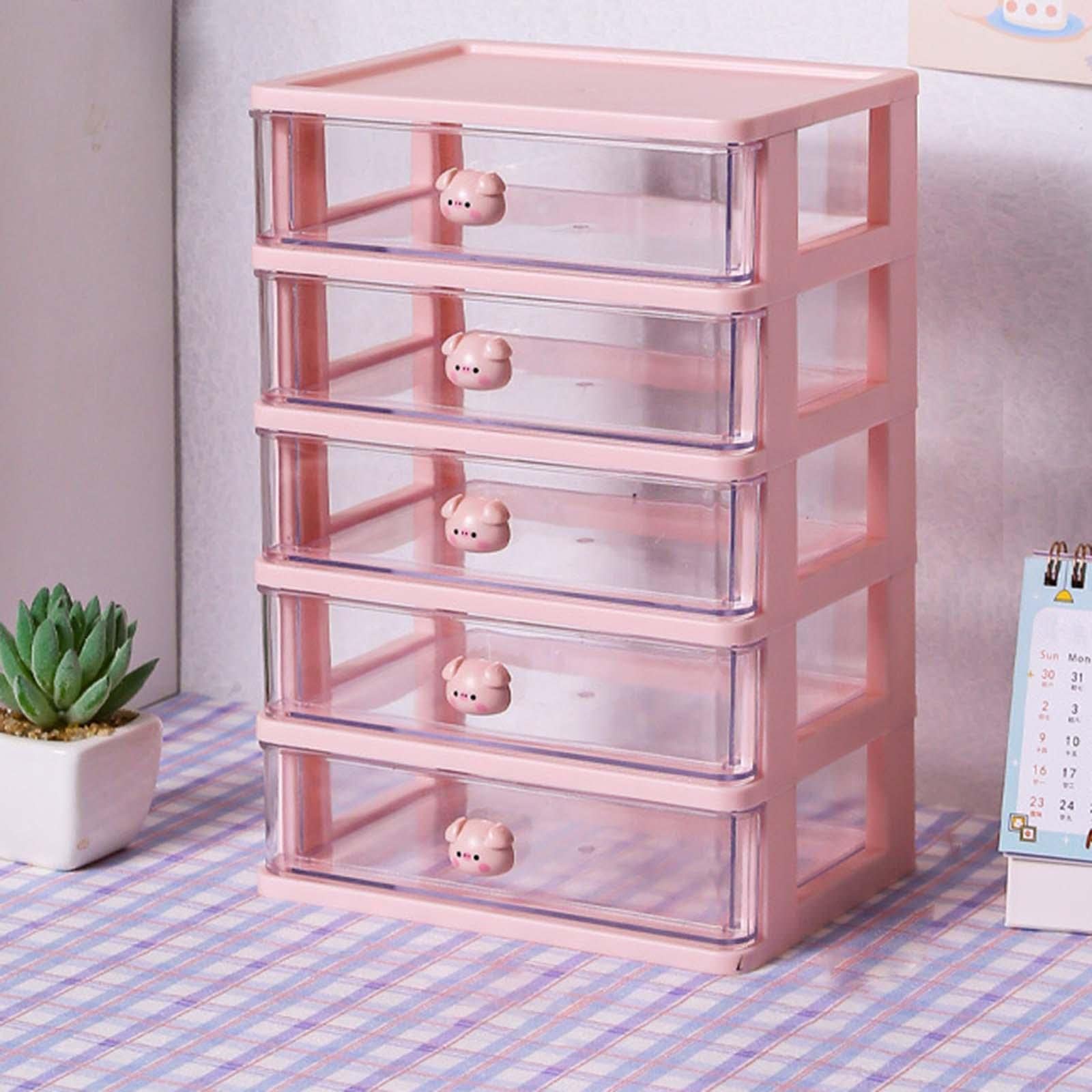 Set di 2 organizer da scrivania per cassetti e cosmetici, per tavolo da toeletta, 5 cassetti, rosa