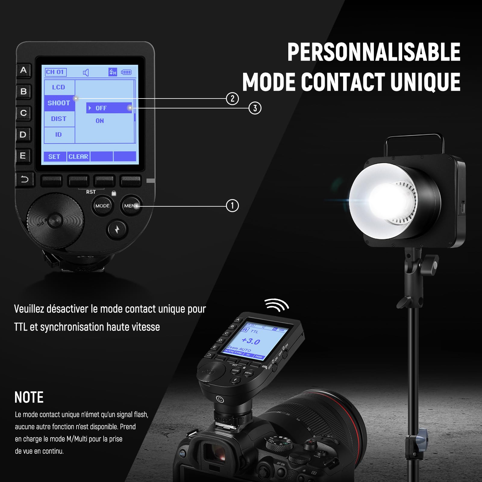 NEEWER Q4 400Ws 2,4GHz TTL Flash Studio extérieur(Nouveau Design) Compatible avec Godox,1/8000s HSS/2800mAh/Lampe Pilote 30W/Flash 400Ws à Pleine Puissance