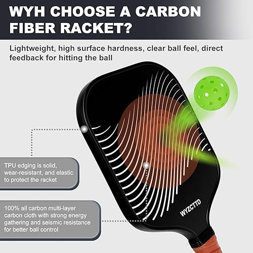 Miniatura 2 de Juego de paletas de pickleball de fibra de carbono, 2 unidades con 2 bolas y bolsa portátil, palas de pickleball ligeras para mujeres y hombres,