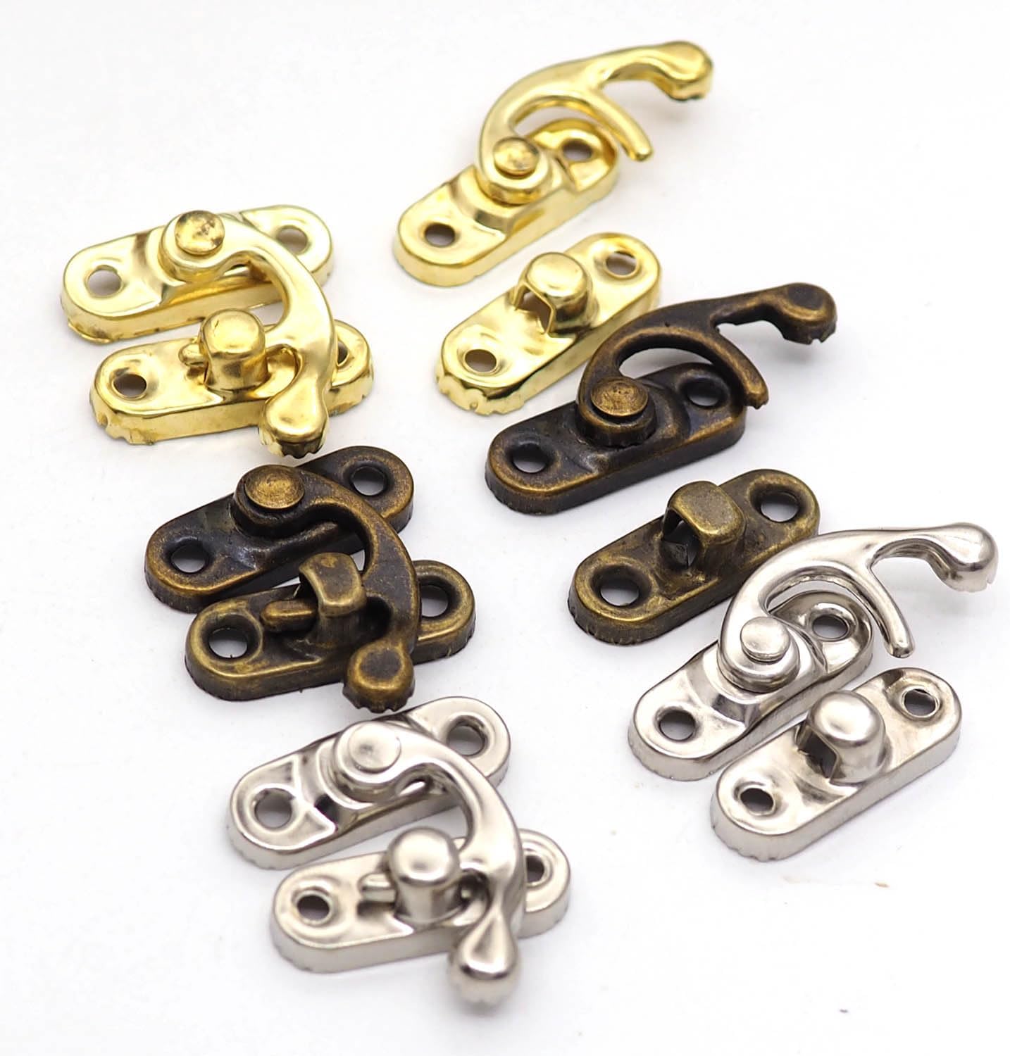 10 Pieces Tiny Antique Vintage Lock Latch Hook Hasp Horn Lock with 40 Screws Lightweight Horn Lock Clasp Arm Latch,for DIY Furniture Wooden Box Jewelry Case Toolbox (Bronze/Right Hook)