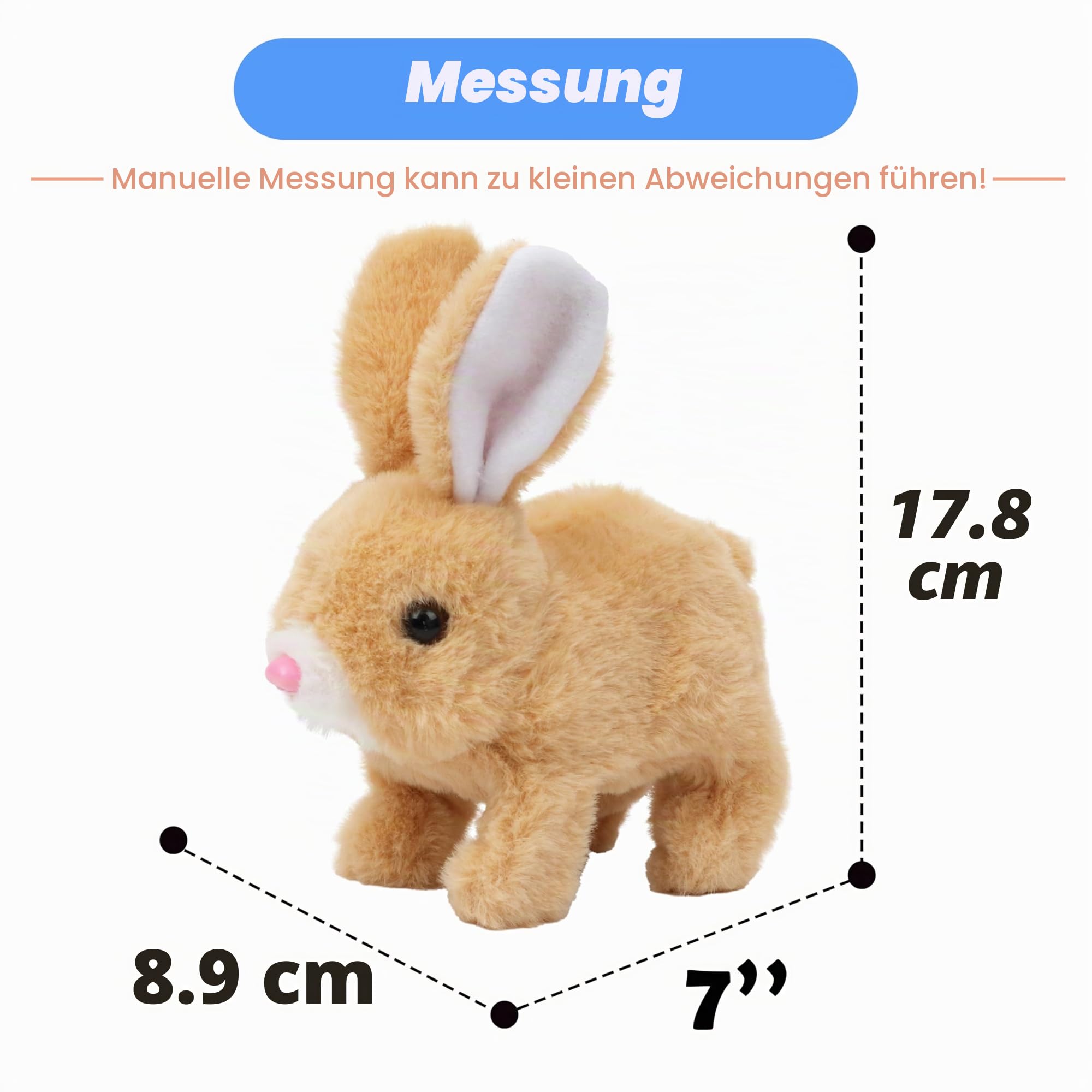 Hopearl Hüpfendes Kaninchen Interaktives elektronisches Haustier Plüsch Hasen Spielzeug mit Geräuschen und Bewegungen animiertes Gehen Wackelohren zuckende Nase Geschenk für Kleinkinder, Braun,18cm