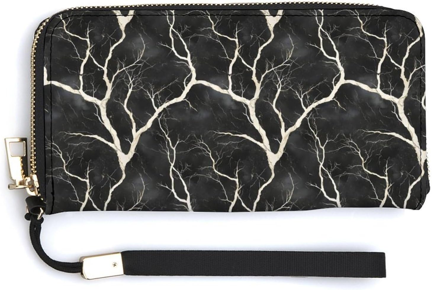 Leather Wristlet Wallets for Women - Black Tree Root Art Print Small Ladies Wallet Hand Purse with Zipper