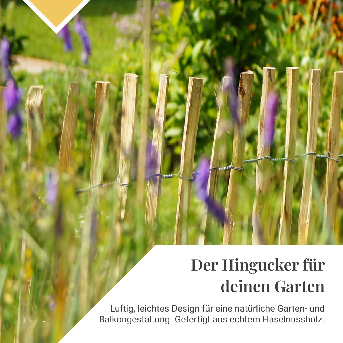 Staketenzaun 90 × 400 cm gerollt – Lattenabstand 7-8 cm | Haselnusszaun zum Stecken für Beeteinfassung & Teichumrandung | Natürliche Deko für den Garten | Holzzaun extra witterungsbeständig