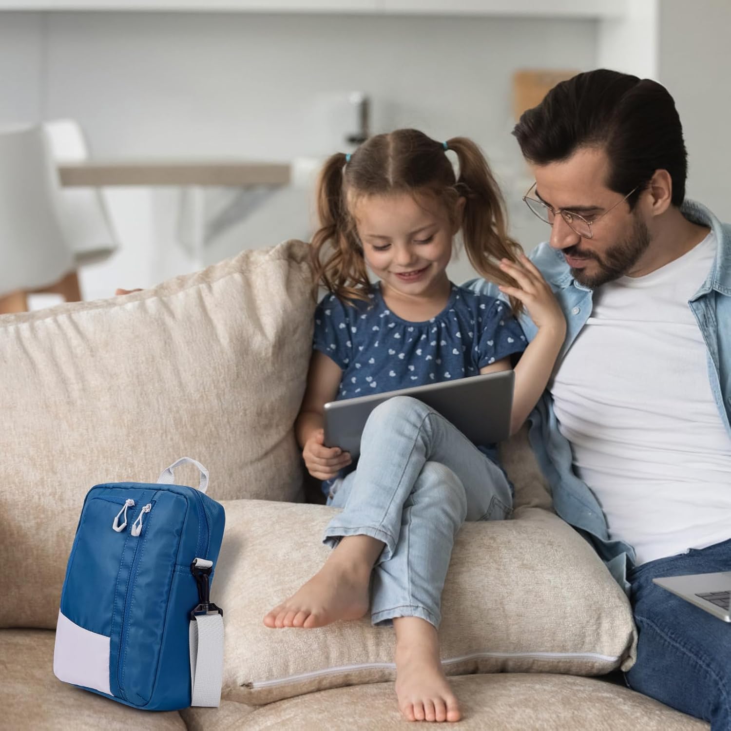 7-8 Inch Tablet Sleeve Bag with Shoulder Strap, Carrying Case for iPad Mini 7/6, Samsung Tab A7 Lite/A 8.0, Fire HD 8, Phone, Wallet (Bluish Green)