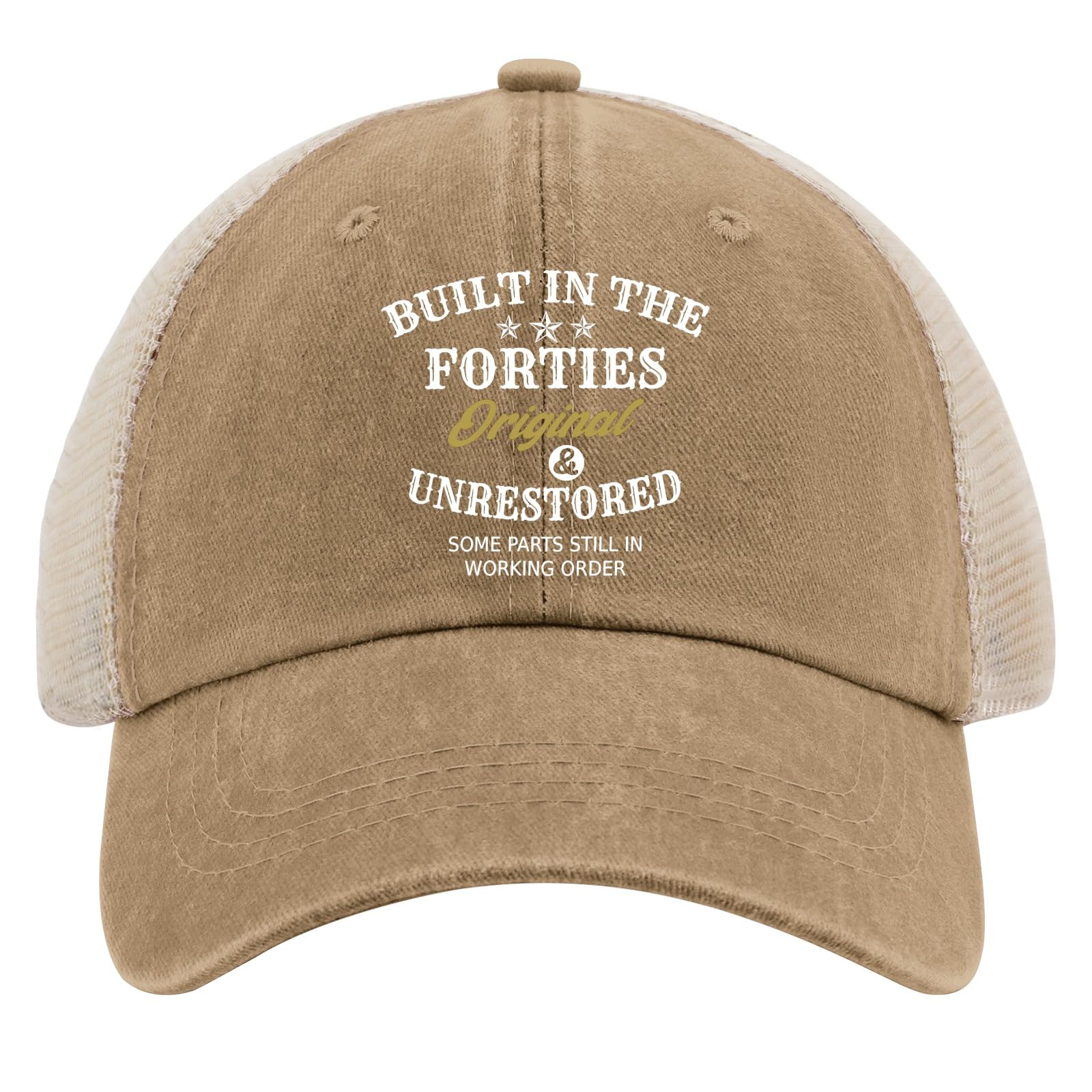 Flalori Unisex Khaki Built In The Forties Original Unrestored Some Parts Still In Working Order Hat Men Funny Mesh Hats For Summer, One Size