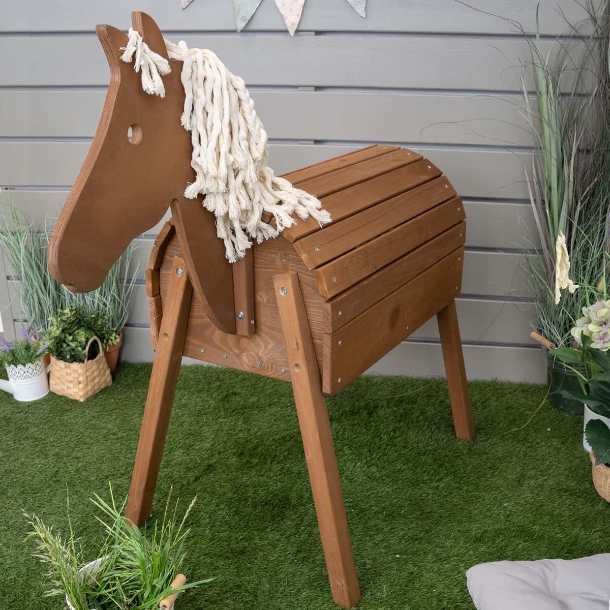 Meppi Outdoor-Pferd Klein - Holzpferd für Kinder - braun - Reitpferd für den Garten
