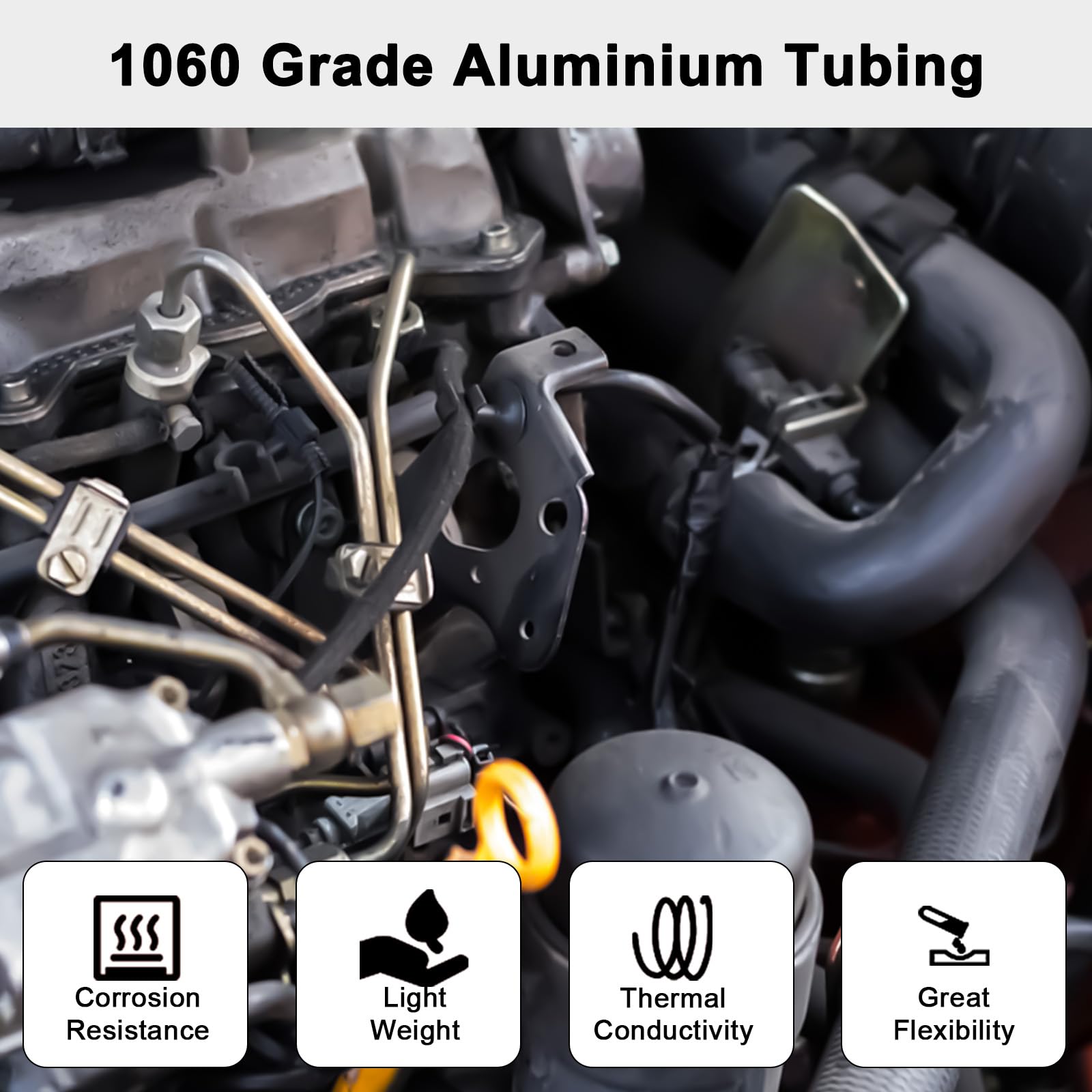 Tuyau de carburant rigide en aluminium OD de 0,6 cm - 7,6 m - Grade 1060 - Pour ligne de frein, ligne de gaz en métal, équipement de réfrigération