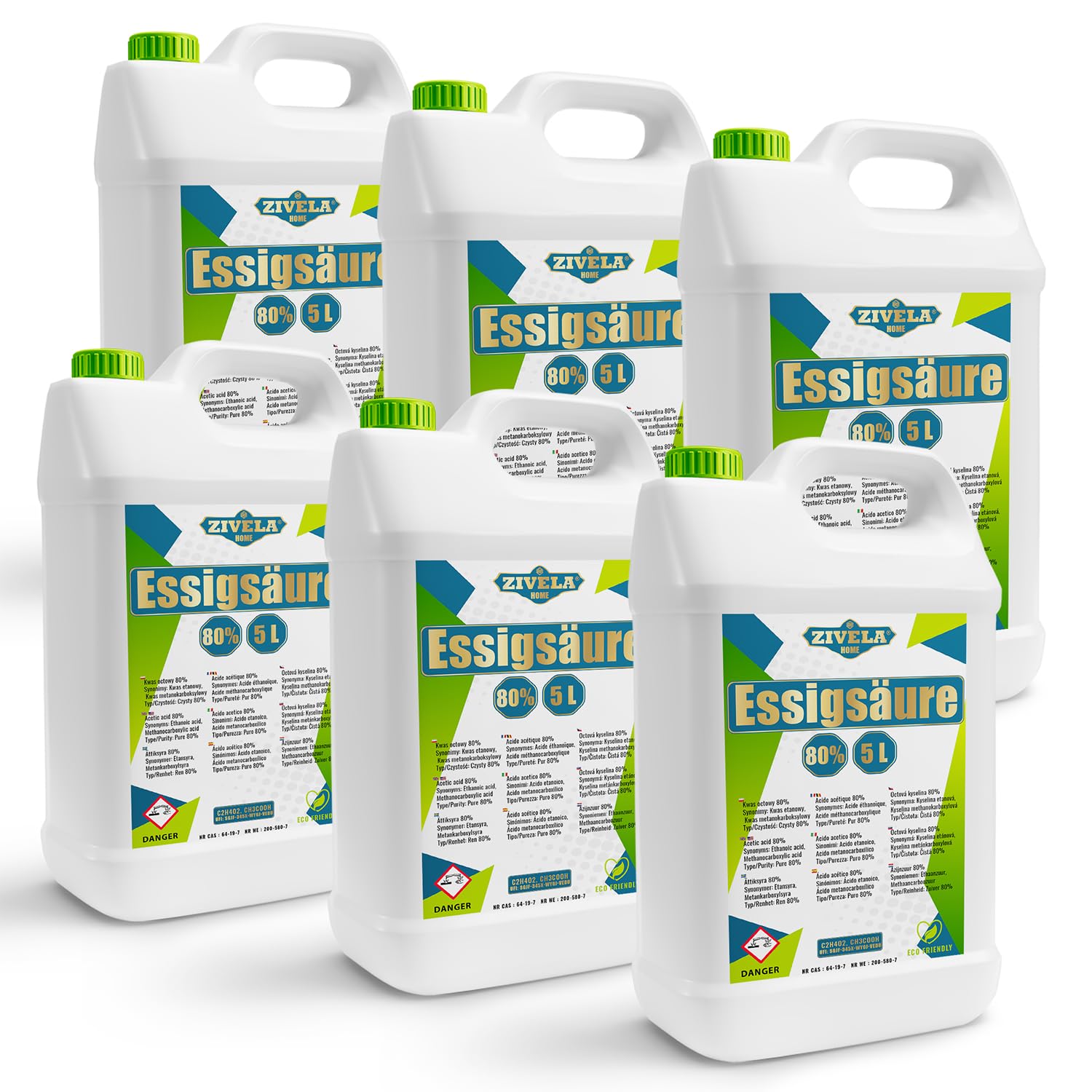 Ácido acético de 30 l, 80 %, 6 x 5 l, esencia de vinagre 80 % de calidad alimentaria, 30 kg, vinagre de alta pureza para aplicaciones versátiles, perfecto para uso doméstico,