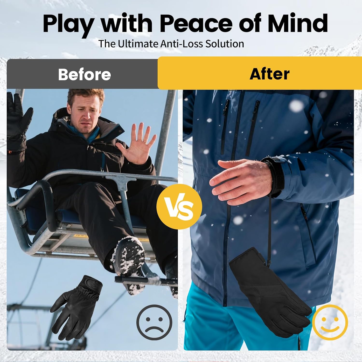 Glove Leash, 2 Pairs Ski Glove Wrist Straps Elastic Handcuff Leashes for Skiing Snowboarding Accessories, Adjustable Anti-Loss Hanging Glove Straps
