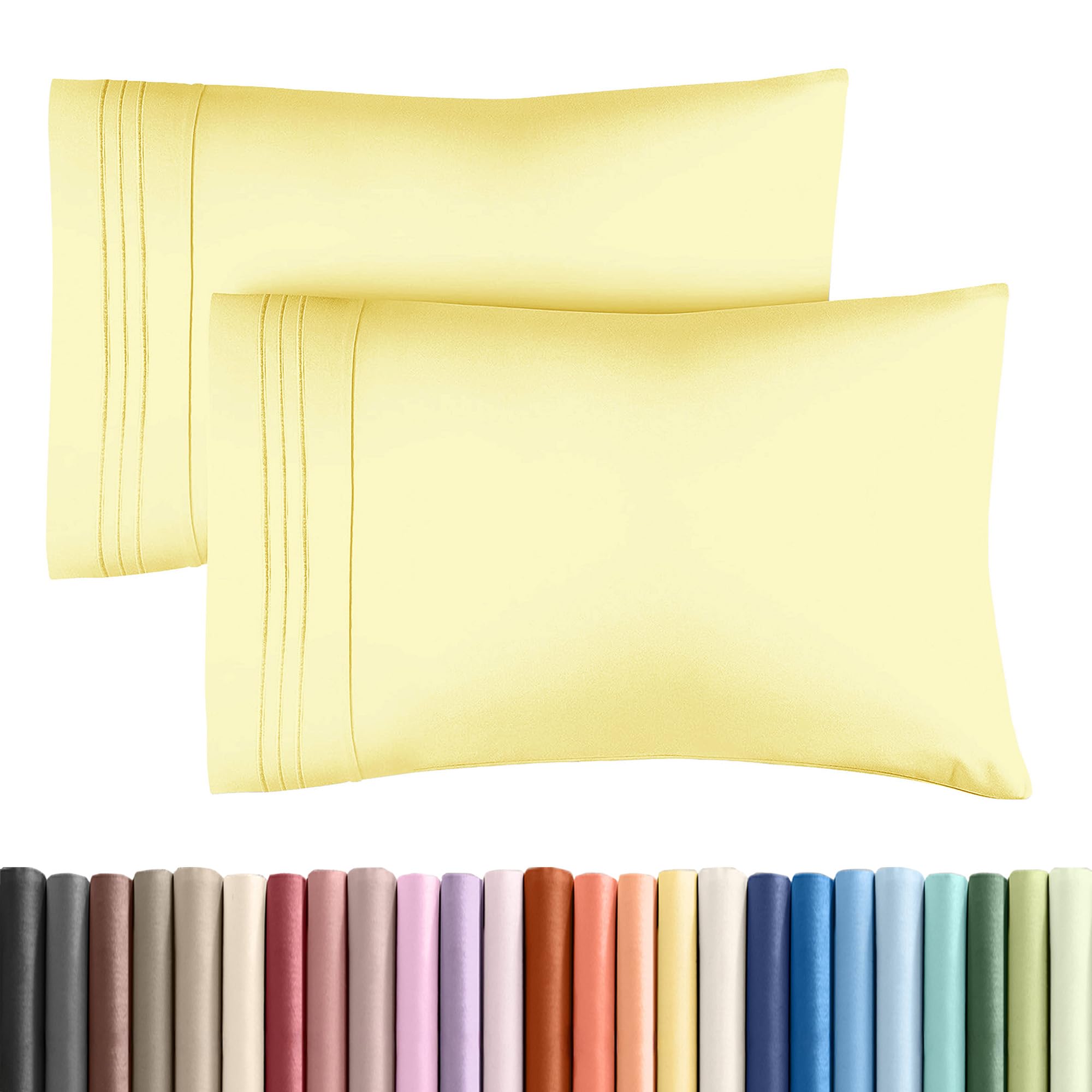 queen pillow cases set of 2 - ultra soft hotel quality pillowcase covers - comfortable cozy bedding for women, men, kids & teens - machine washable pillow protectors - 2 piece set - queen size yellow