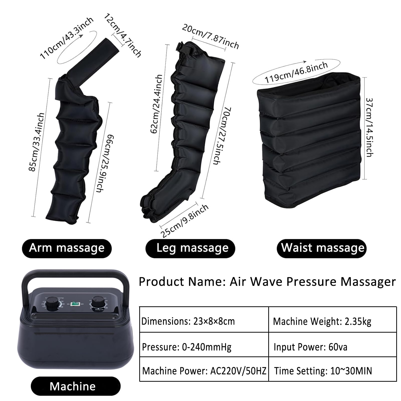 Apparecchio Pressoterapia Gambe e Braccia,Pressoterapia per Casa con Massaggio Linfodrenante,Soluzione per Gambe Gonfie e Stanche - Regolazione Pressione Personalizzabile