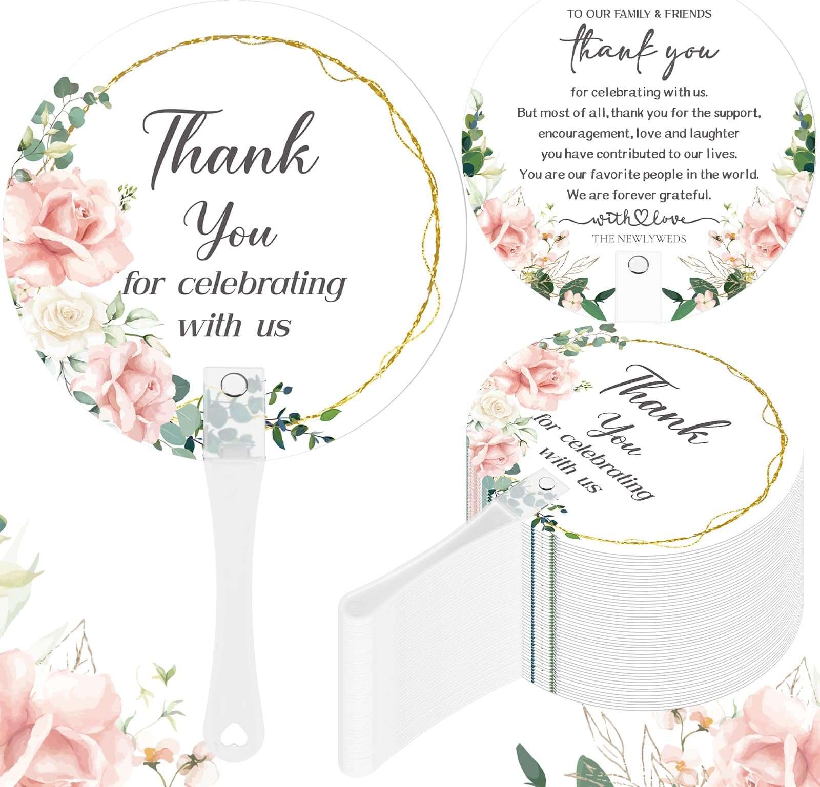 60 Pack Wedding Fans White Round Folding Handheld Fans Paper Fans for Wedding Guests