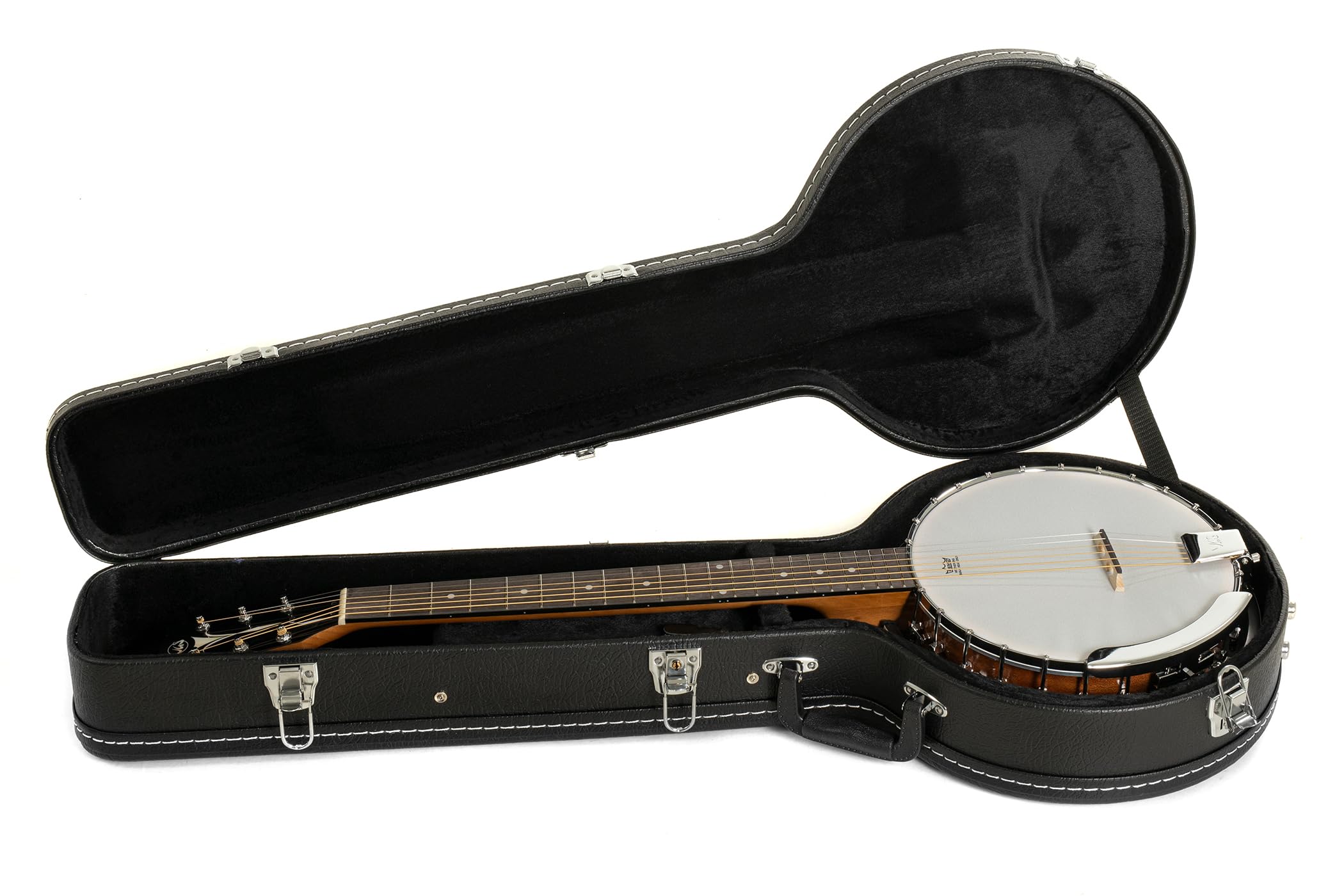 GEWA Gitarren-Banjo 6-saitig Serie Select - Mahagoni-Kessel Ø 33,5cm - Mahagoni-Resonator - inkl. Koffer - REMO Weatherking Fell - Naturfarben - Hochglanzlackiert
