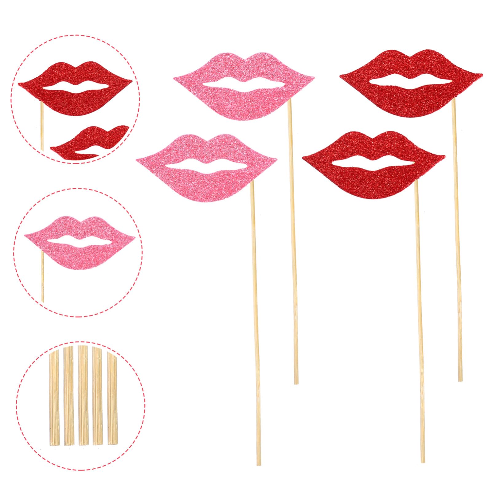 GALPADA 3 Sätze Teiliges Rote Und Pinke Lippen Fotorequisiten Mit Stiel Wiederverwendbare Party Photo Props Für Hochzeitsfeiern Geburtstage Fotokabinen Und Selfie Themen 40 Stück * 3