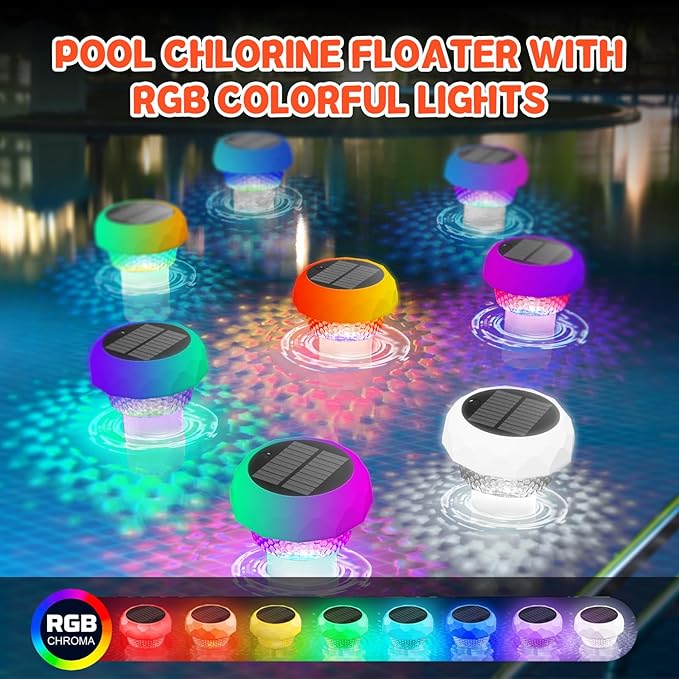 Flotador de cloro con luz solar para piscina 2 en 1 miniatura 3