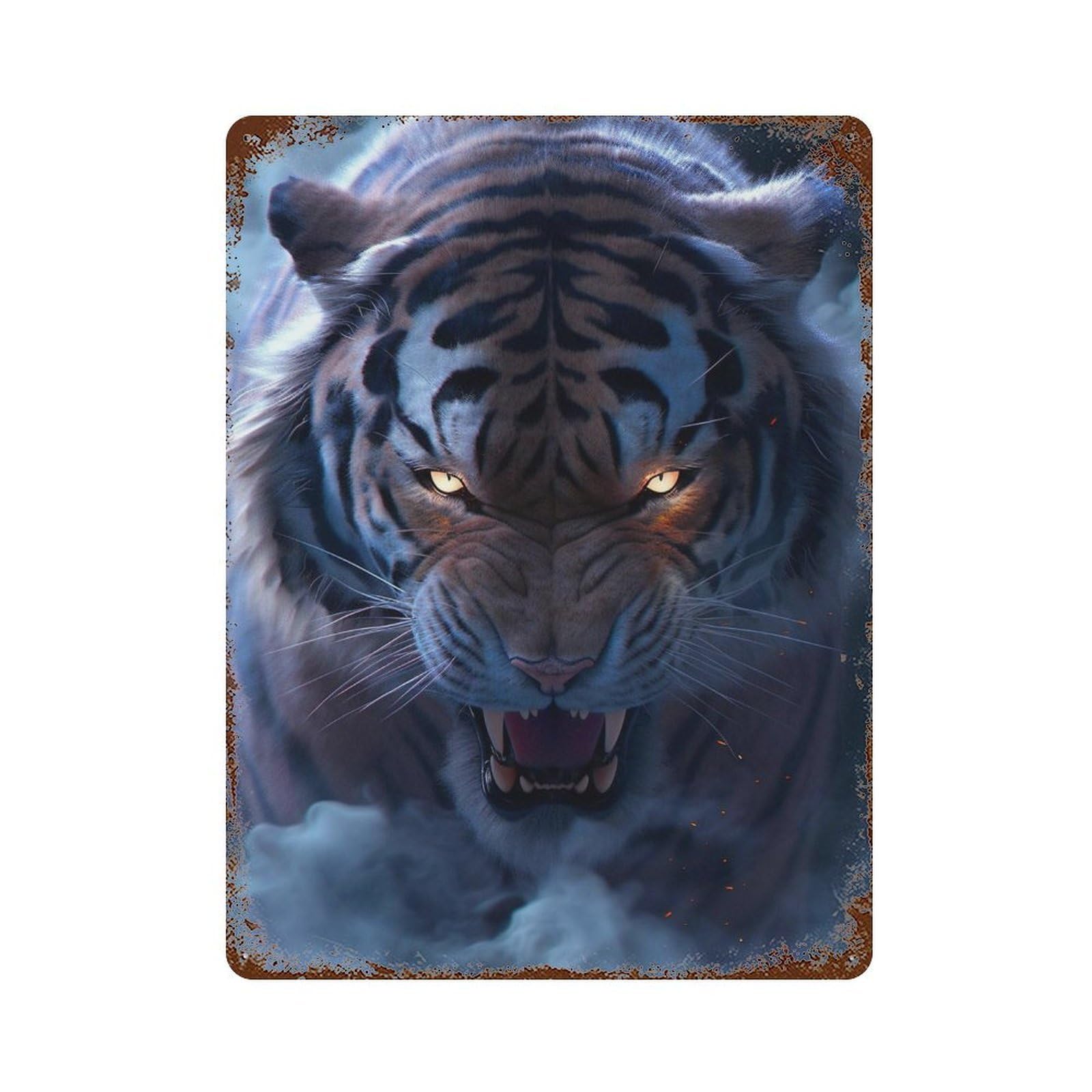 Wild Tiger Roar -1 Rust Effect Tin Sign 15.7"x11.8", Retro Wall Decor for Pub, Kitchen And Man Cave Decor