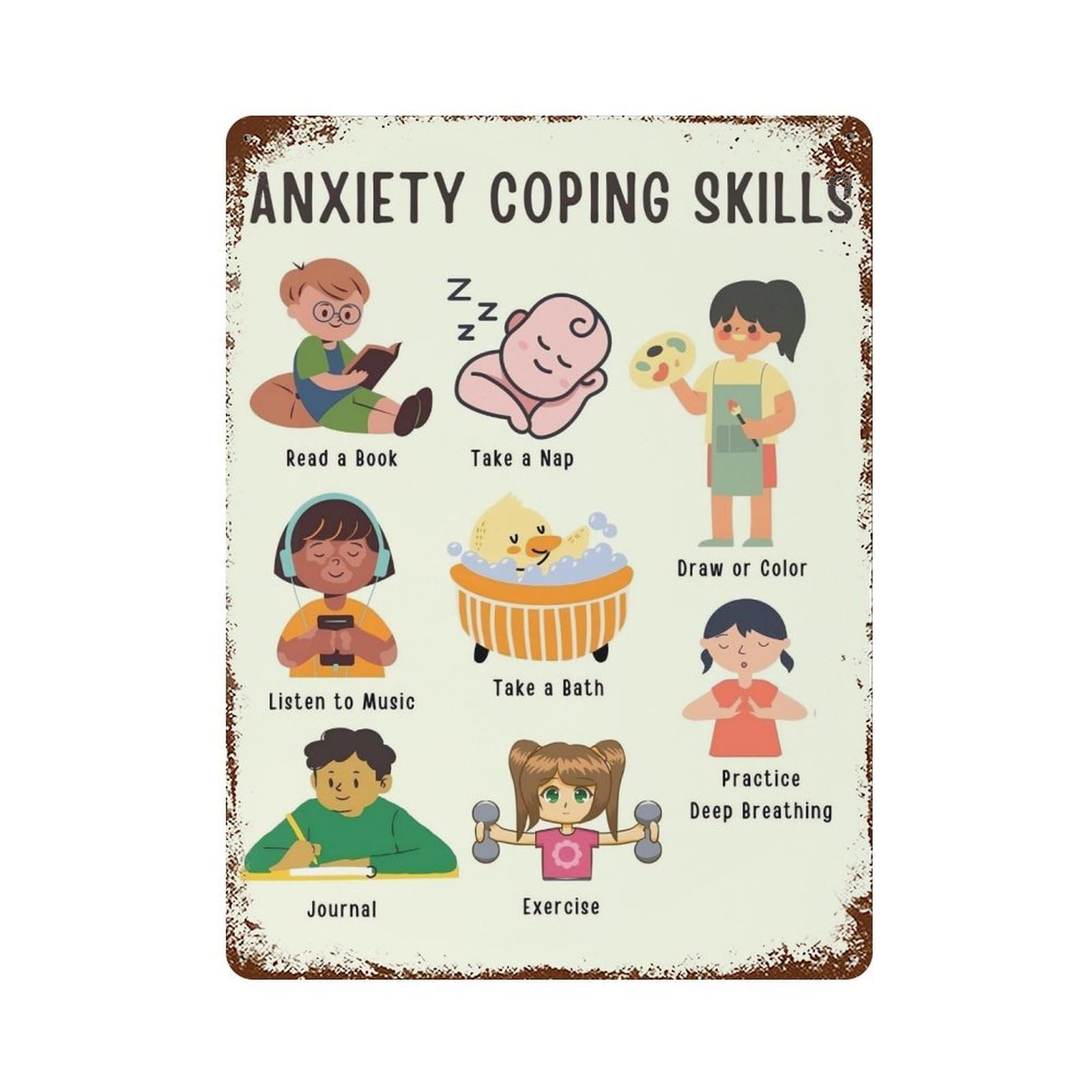 xiaoxiaoshen Anxiety Management Skills Affirmation Wall Decor Art Metal Tin Poster Modern Home Decor Art Home Bar Shop Decorations Vintage Sign 40x30cm