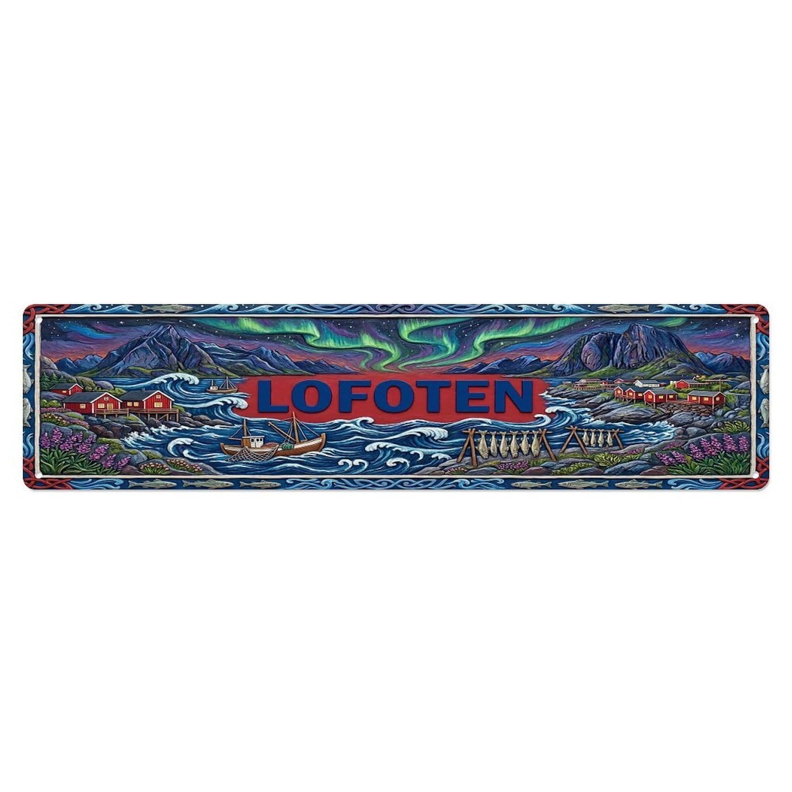 Gead 4X16inch Style Vintage Lofoten Norway Flag Pattern Metal Tin Sign