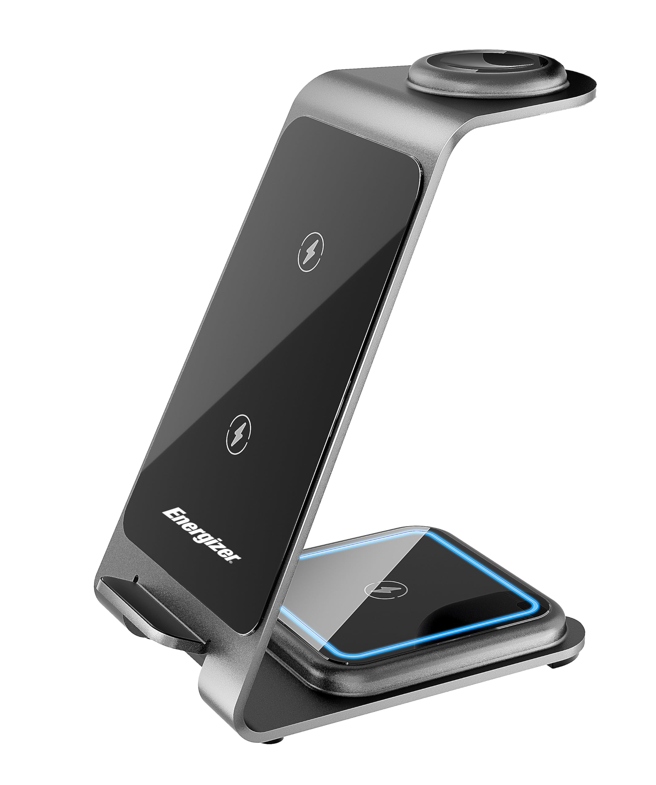 Energizer Bezprzewodowa ładowarka stołowa 15 W 3 w 1 | Magnetyczny stojak do iPhone'a MagSafe, Samsung i Android | Szybkie ładowanie Smartfon, Słuchawki, Smartwatch | USB-C, regulowana podstawka |