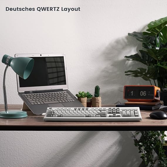 Perixx PERIBOARD-106M Full Format USB Wired Keyboard with Ergonomic Design, Retro/Vintage Design, Grey/White