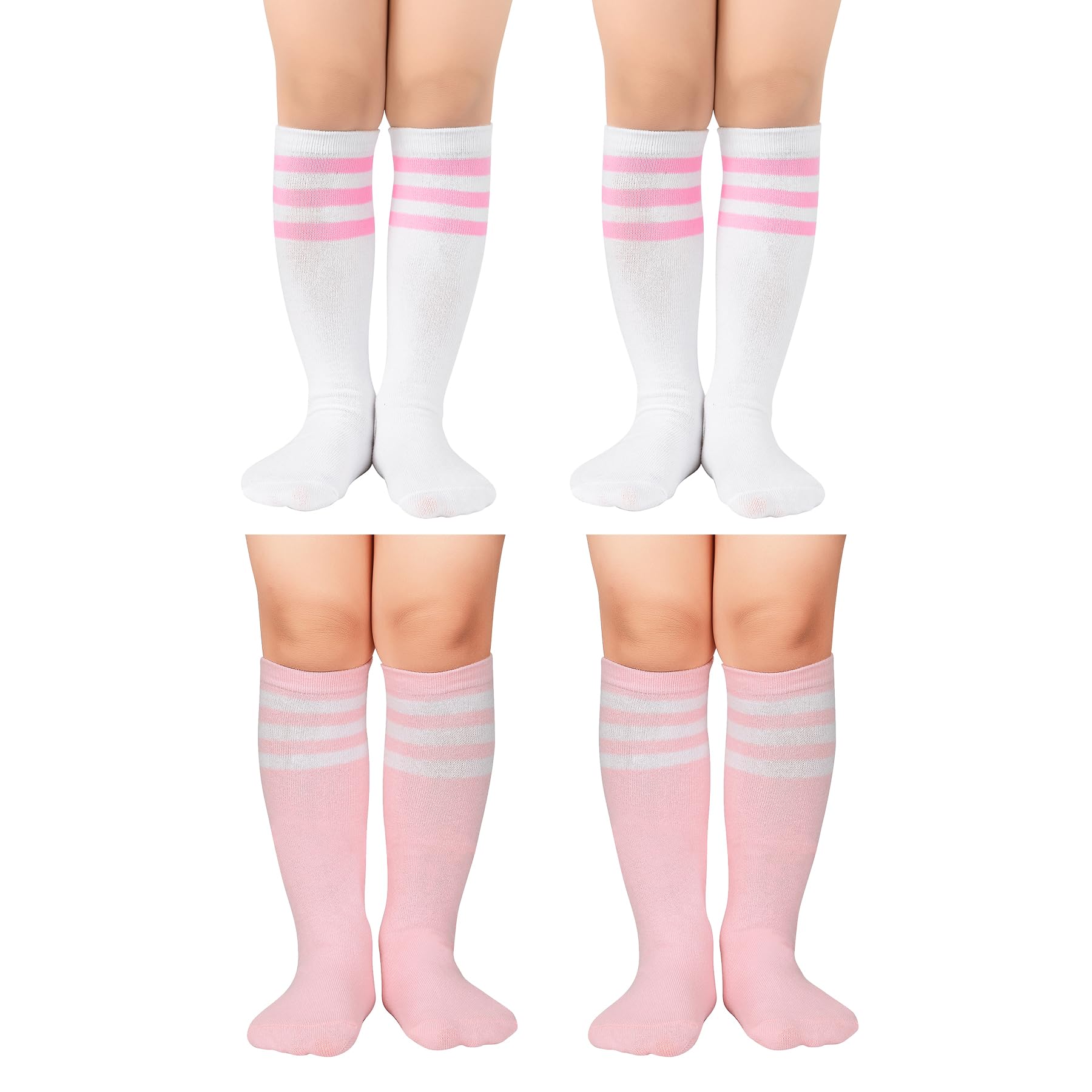 Zando 4 Pairs Kids Soccer Socks Athletic Youth Boys Girls Knee High Socks