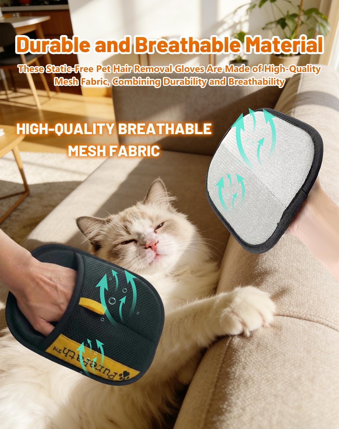 Pure Path Pet Hair Glove, 2/3PCS PurePath Pet Hair Removal, Electrostatic Grip Technology, Reusable & Washable, for All Fur Types & Surfaces (2pcs)