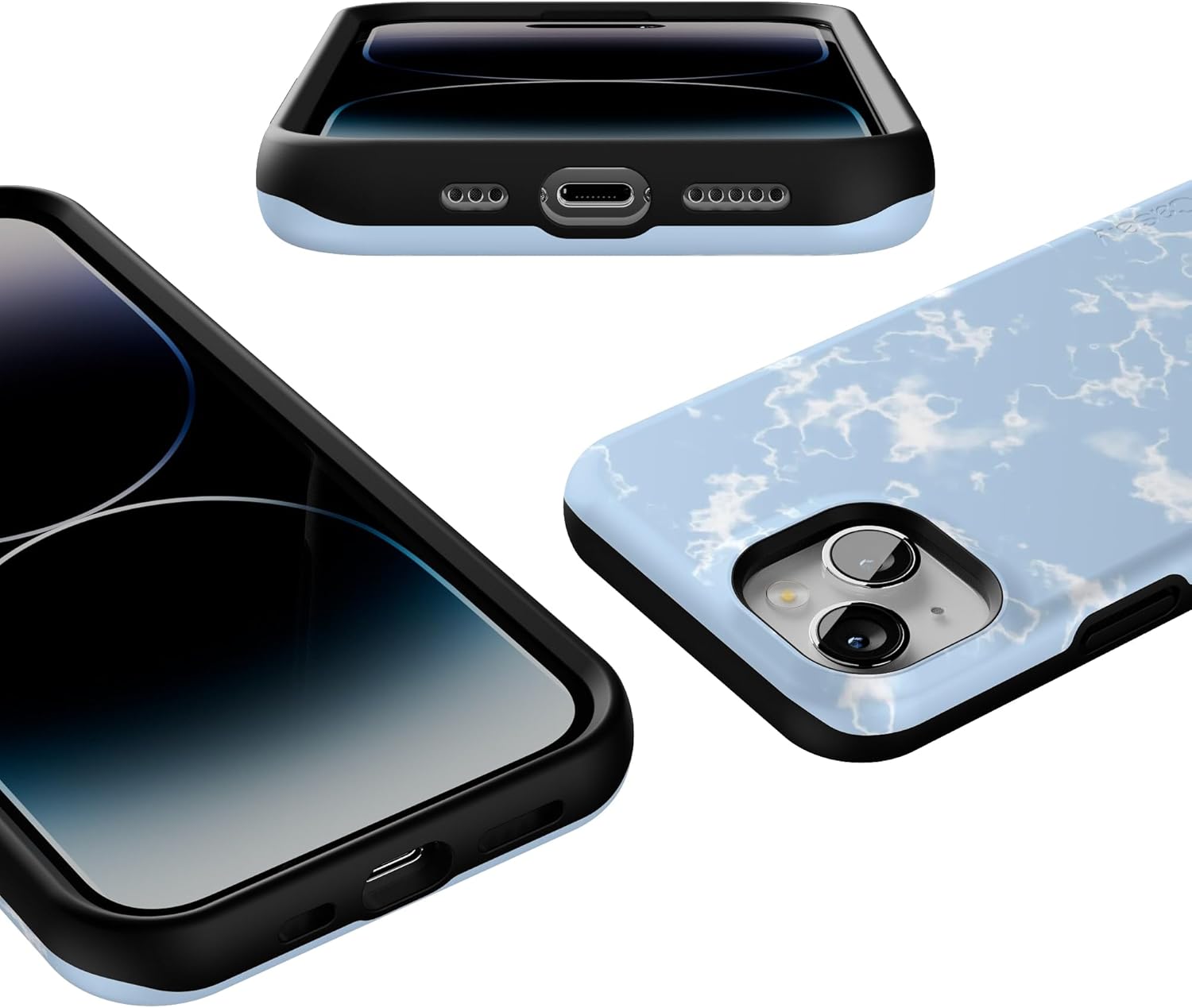 Casely iPhone 14 Case | Light Blue Skies | Marble Clouds | Bold Protective Design | Compatible with MagSafe