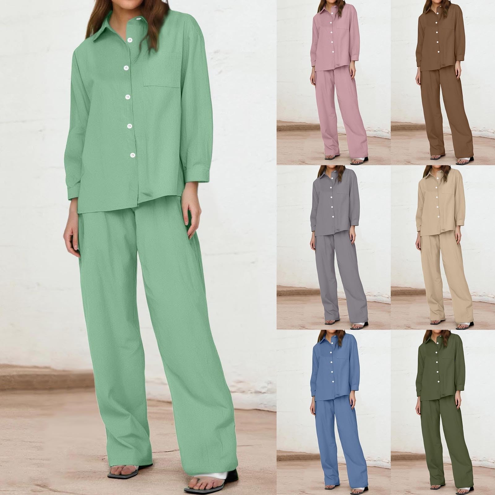 Ropa de lino para mujer, traje de dos piezas de algodón y lino, traje de pantalón de manga larga, cálido, transpirable, traje de ocio, juego de pijama elástico, traje de casa ligero, cintura