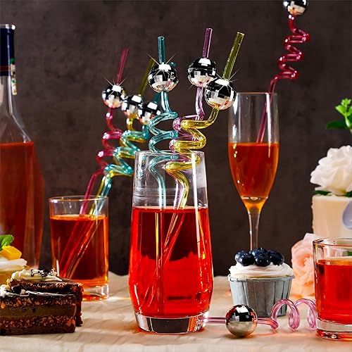 Miniatura 4 de Zhehao 16 pajitas de bola de discoteca con espejo, pajitas decorativas de los años 70 para baile, vacaciones, boda, suministros de cumpleaños,