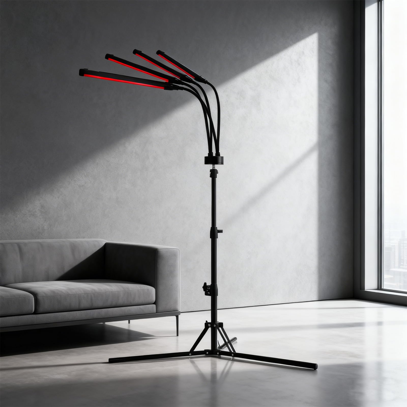 Rotlichtlampe mit Ständer, Infrarotlampe mit 660nm 850nm, 4 LED-Köpfe, 5 Helligkeitsstufen & Timer, freihändige Rotlicht Anwendung für Rücken, Nacken, Schulter & Beine