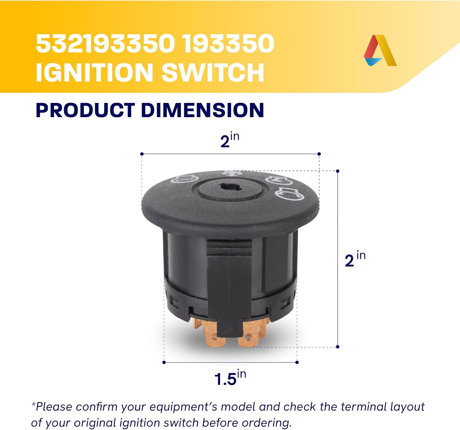 Canamax 532193350 193350 Ignition Switch with 2 Keys - 4 Positions & 7 Terminals - for 193350 33457 725-07527 Husqvarna AYP Craftsman Sears Poulan Riding Lawn Mower Tractor