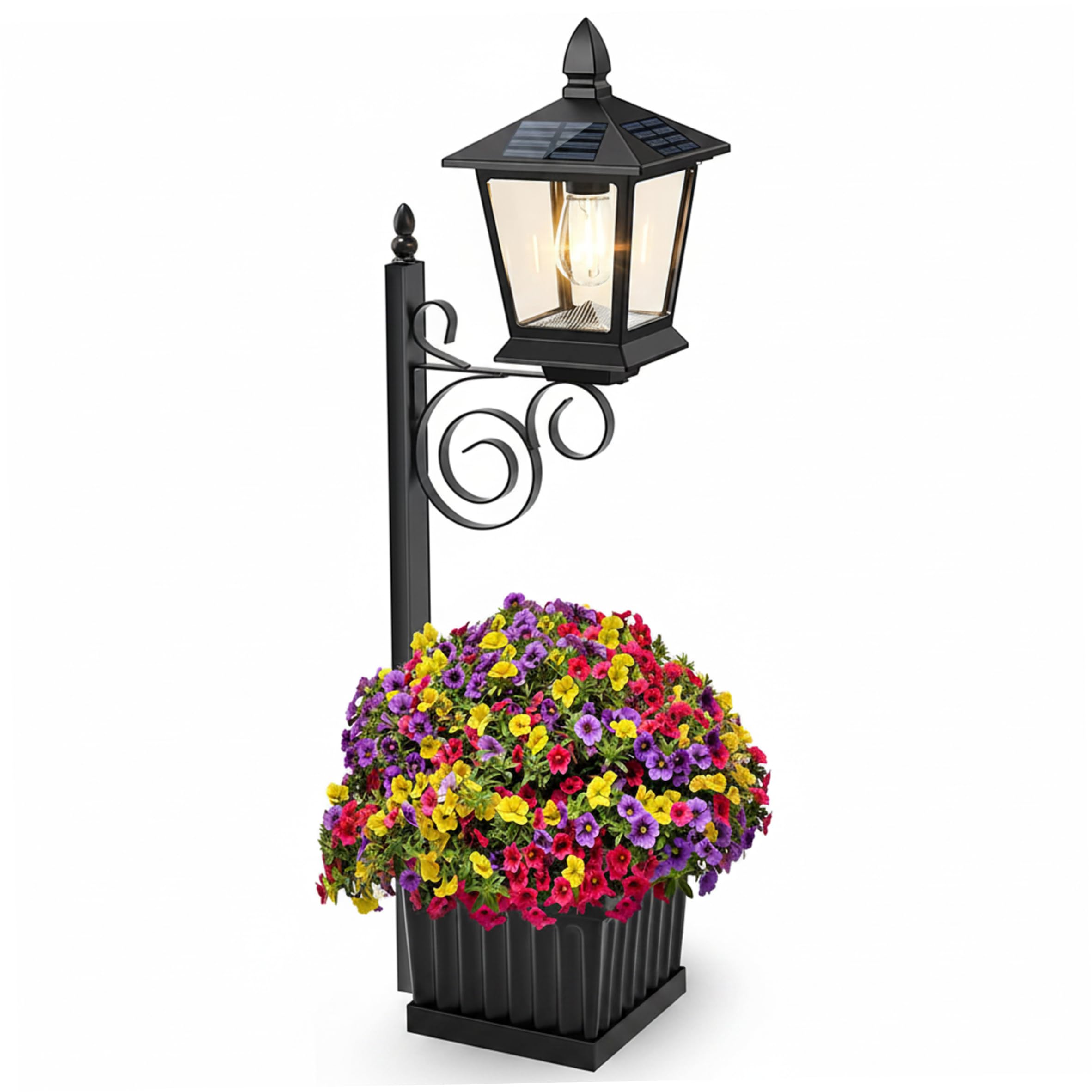 Lampadaire solaire extérieur pour éclairer et fleurir une entrée sans câble