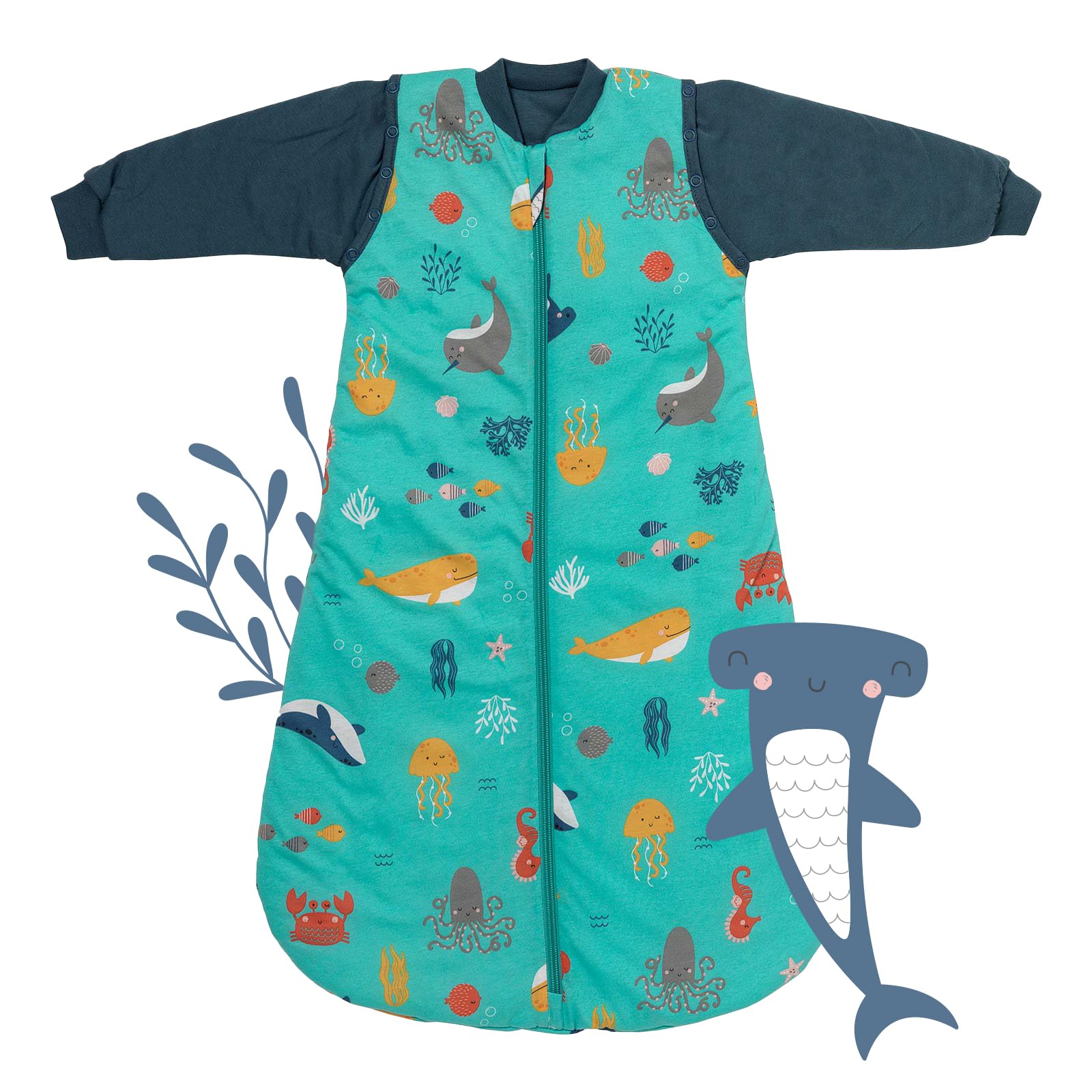schlummersack Slumbersac Sacco nanna 2.5 Tog 90 cm Animali marini | Sacco nanna annuale 6-18 mesi cotone | Sacco a pelo bambini maniche rimovibili