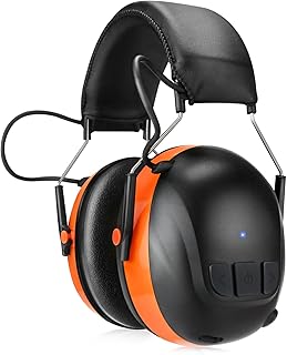 Bluetooth 5.4 Hearing Protection with 120H Working Time, 30dB Safety Earmuffs, Rechargeable Bluetooth Work Headphones, Ear Protection for Mowing, Workshops, Construction, Snowblowing, Orange