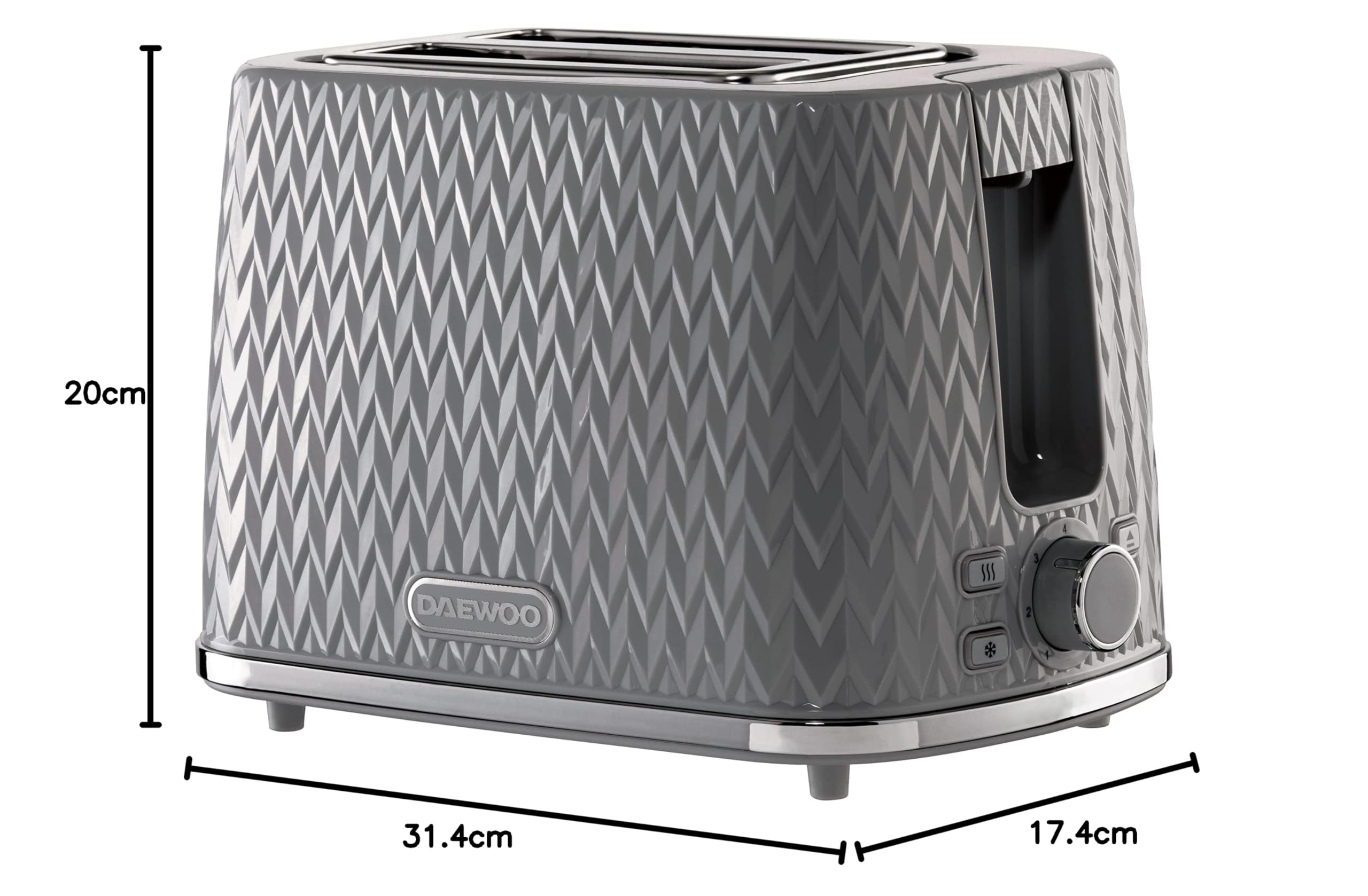 Daewoo Argyle 2 Slice Toaster Dark Grey SDA1821 Toster, Wielobarwny, Pojedynczy