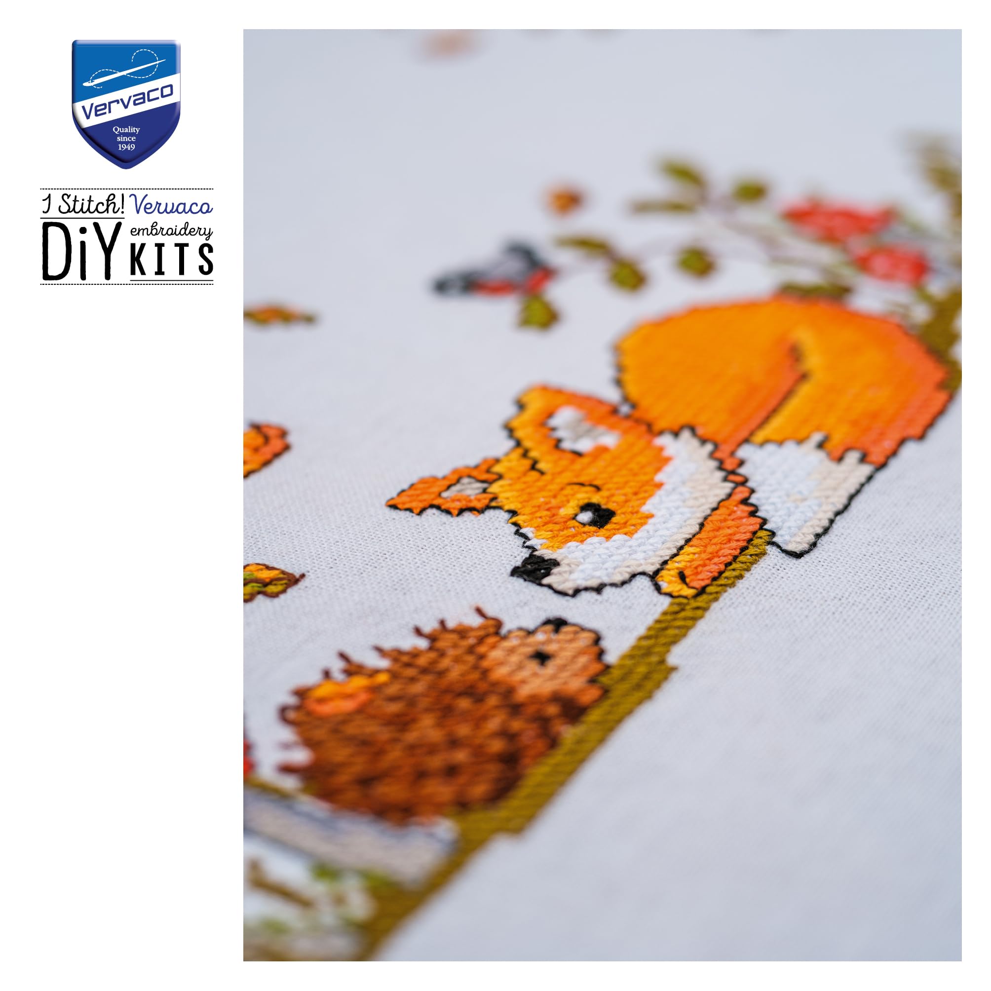Vervaco Mantel Para Bordar Punto De Cruz Completo Bordado Tela Impresa Bosque de otoño Decoracion Para Manualidades DIY Adultos Set Ocio Creativo Regalo 80 x 80 cm Cross Stitch Embroidery