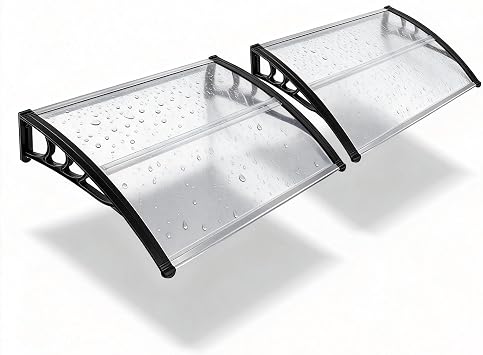 2 Pcs 40" x 32" Window Awnings Door Canopy, Polycarbonate Cover Front Door Outdoor Window Awning Exterior, Entry Door Awning for Sun Shutter, UV, Rain and Snow Protection, Hollow SheetClear Board