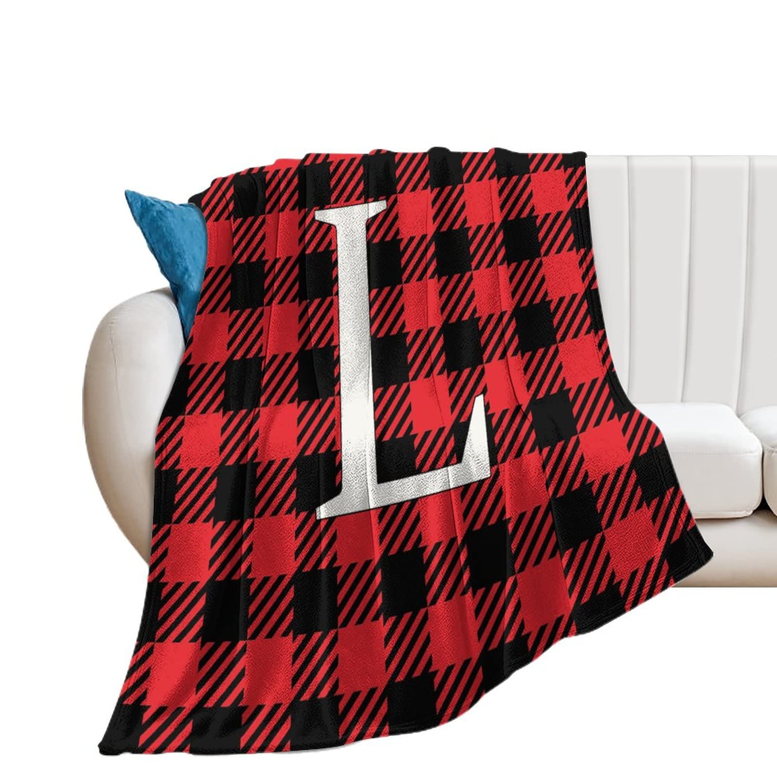 Plaid noir et rouge personnalisé lettre L : cadeau idéal famille