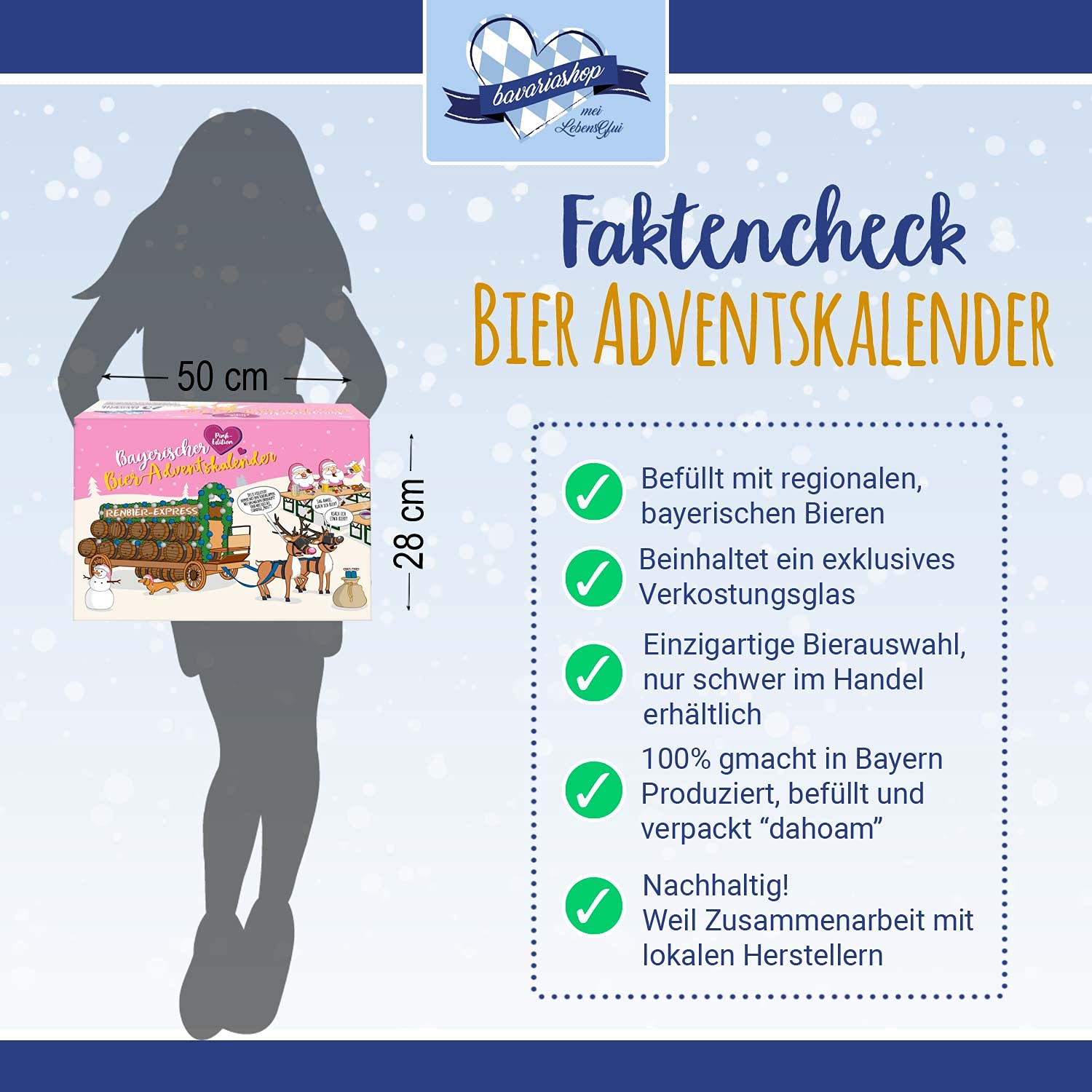 Bavariashop | Bier-Adventskalender 2025 | 23 x Bier aus Bayern inkl. Verkostungsglas | Geschenkidee für Frauen und Herren | Geschenkkarton in pink Edition